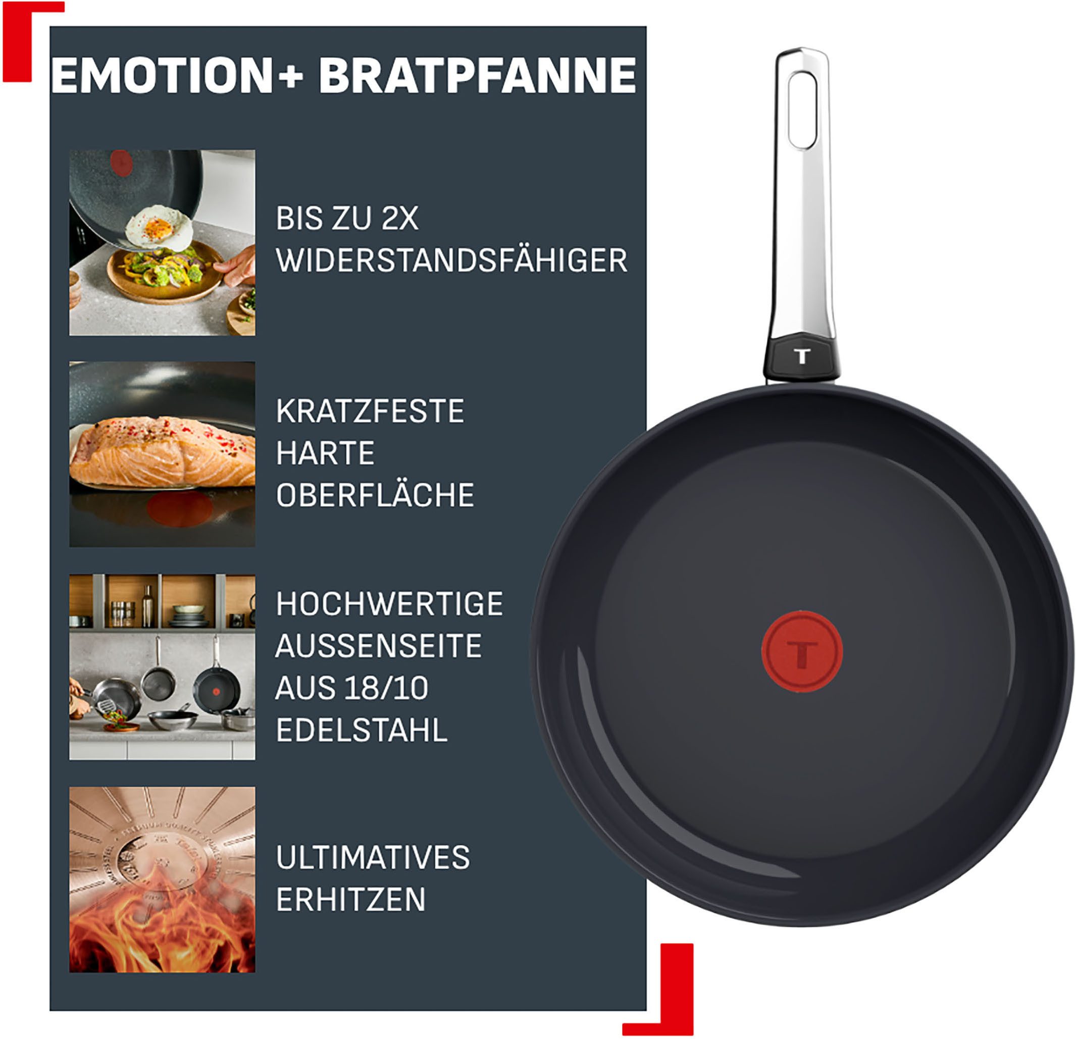 Tefal Bratpfanne Emotion+, Edelstahl (1-tlg), Premium Edelstahl, Induktion, spülmaschinenfest, hochglanzpoliert