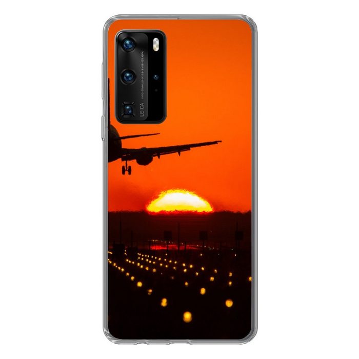 MuchoWow Handyhülle Sonnenuntergang - Flugzeug - Orange - Sonne Handyhülle Huawei P40 Pro Handy Case Silikon Bumper Case