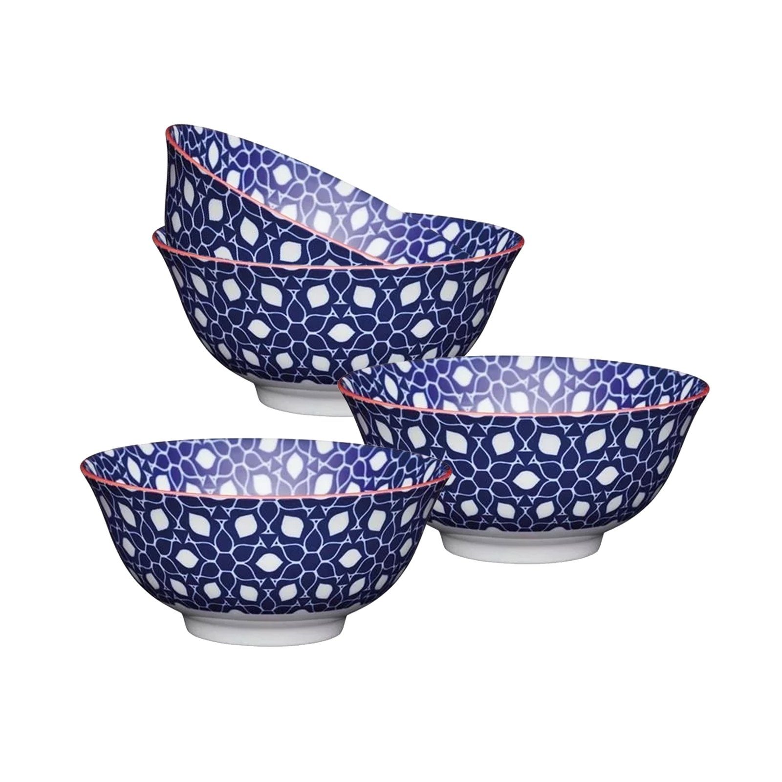 bunt dekoriert Müslischale 4-tlg) Müslischale Geometrisch Keramik, Keramik, Neuetischkultur 4er-Set (Set, Blau