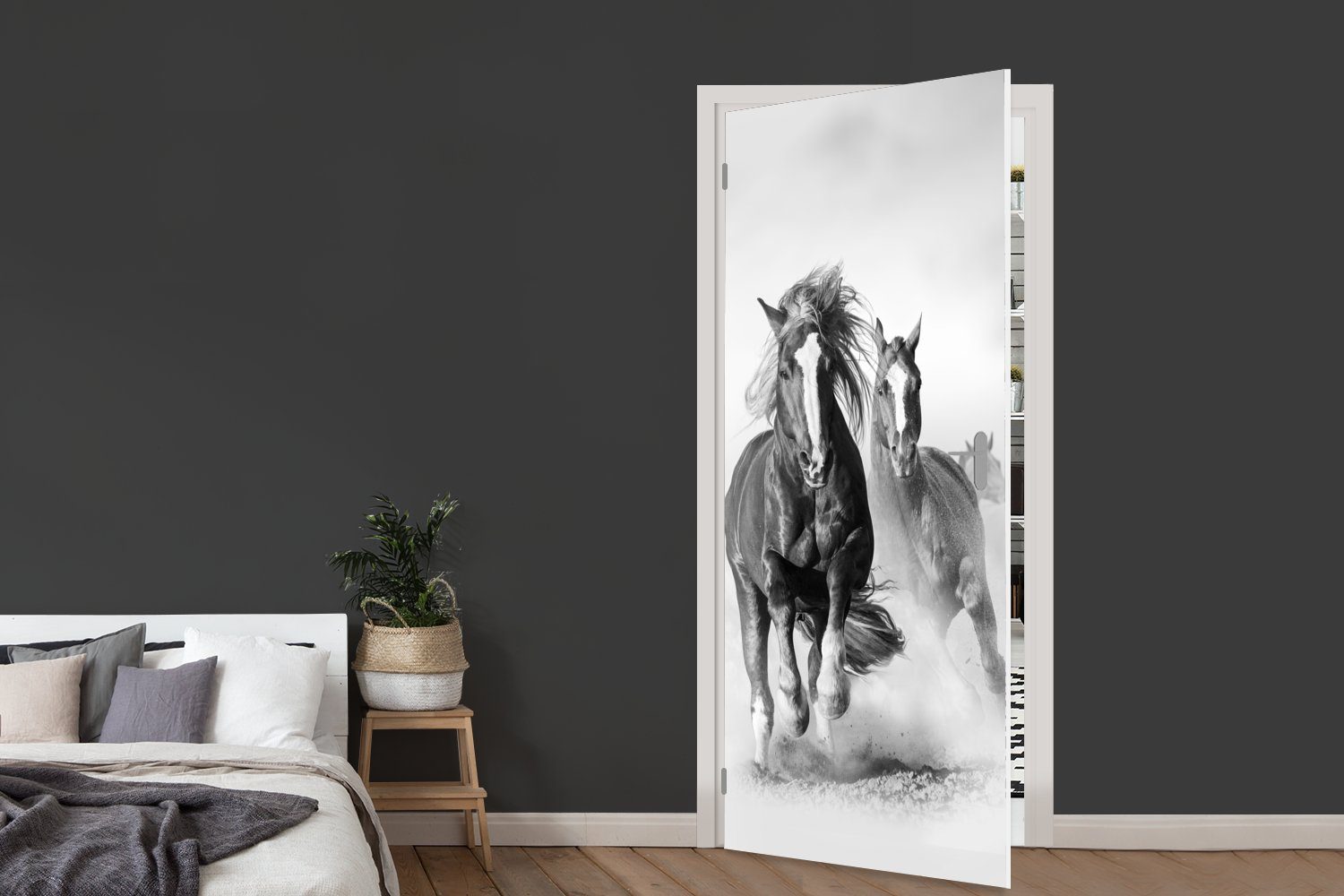 MuchoWow Türtapete Pferde Illustration, - für Tiere Türaufkleber, St), cm Fototapete Matt, (1 Tür, 75x205 - bedruckt