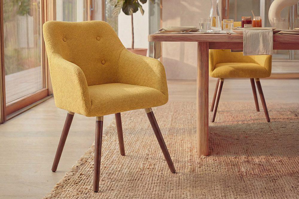 riess-ambiente Esszimmerstuhl SCANDINAVIA MEISTERSTÜCK senfgelb/braun - Strukturstoff, Gummibaum (Einzelartikel, 1 St), Nordischer Stuhl - ideal für Esszimmer, Wohnbereich oder Homeoffice