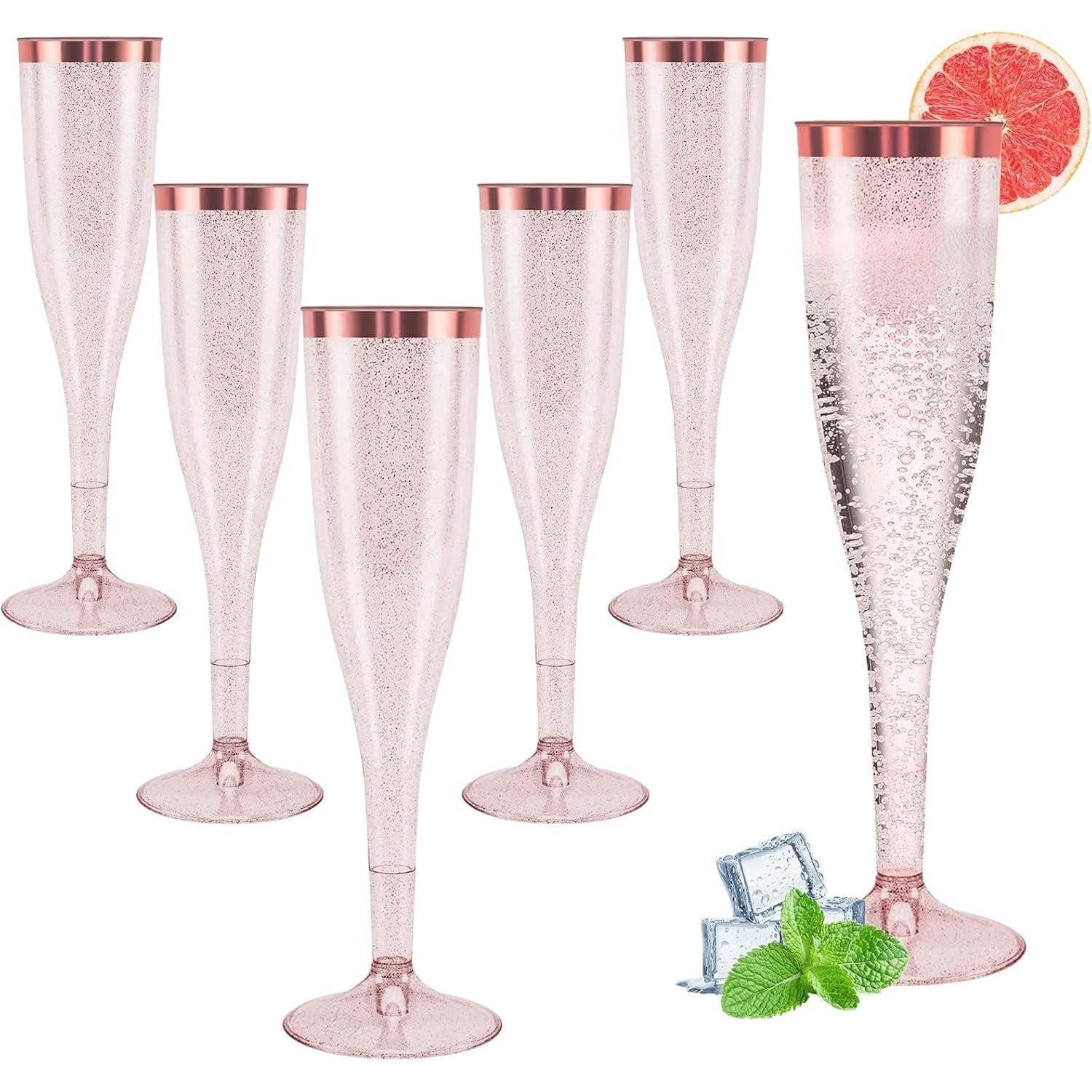 LuxusKollektion Champagnerglas Sektgläser Kunststoff 150ml Rosegold Glitter Mehrweg 60 60 Roségold