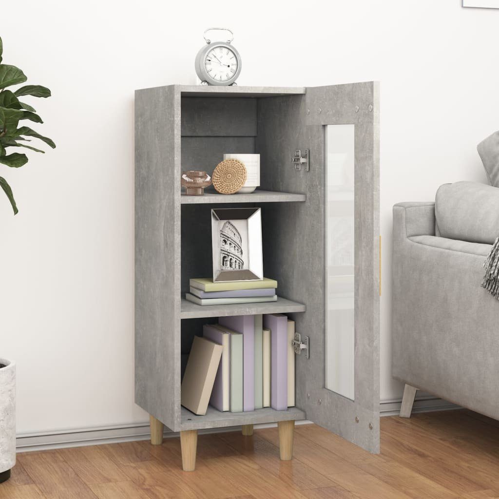 furnicato Sideboard Betongrau 34,5x34x90 cm aus Holzwerkstoff und Massivholz (1 St), Highboard mit Glastür, drei Fächern und flexibler Türmontage
