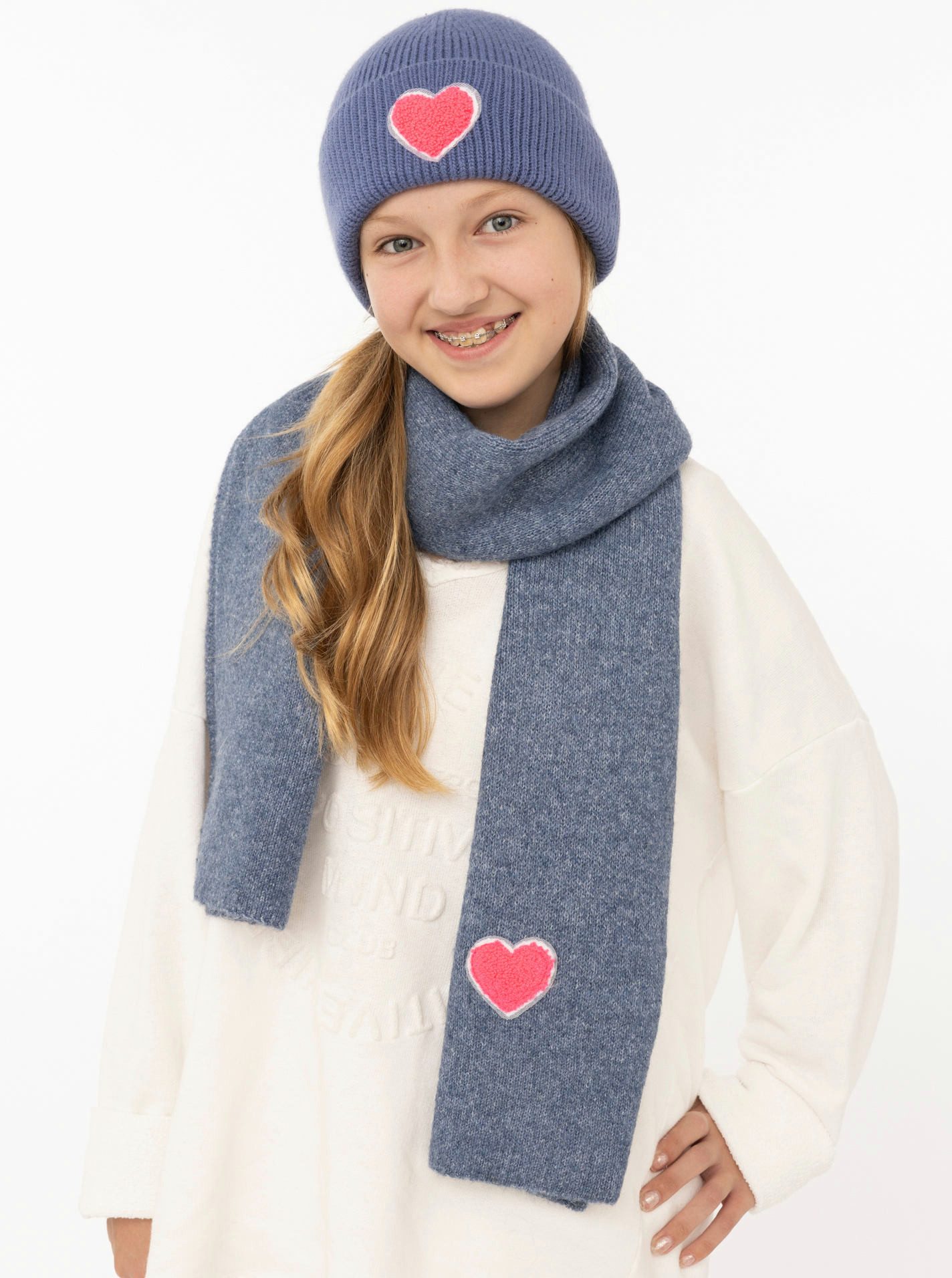 Zwillingsherz Beanie "Heart Patch"-KIDS Pinkes Herz-Patch, breiter Umschlag, gerippt, mit Wollanteil