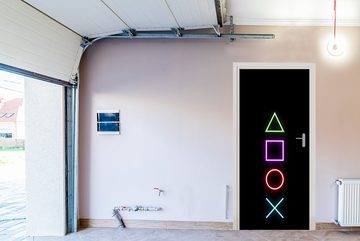 MuchoWow Türtapete Spiele - Gamer - Neon, Matt, bedruckt, (1 St), Selbstklebende Tapete, Folie für Möbel, 75x205 cm