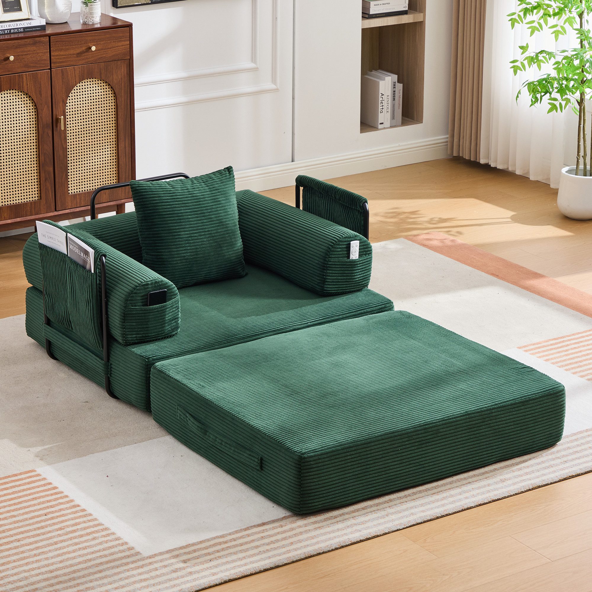 Odikalo Loungesofa Relaxsofa Armlehnensofa mit Schlaffunktion & Metallrahmen, Cord, Cord-Kompressionssessel – ergonomisches Design + dicke Polsterung für langanhaltenden Komfort. Inkl. Seitentasche & Kissen, frei kombinierbar.