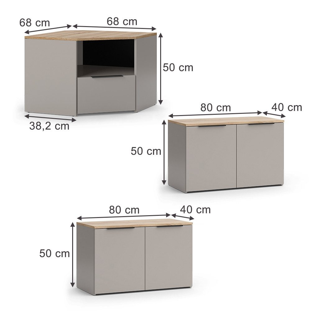 Vicco Wohnwand Wido, Greige/Sonoma, 3 Teile, (3-St)