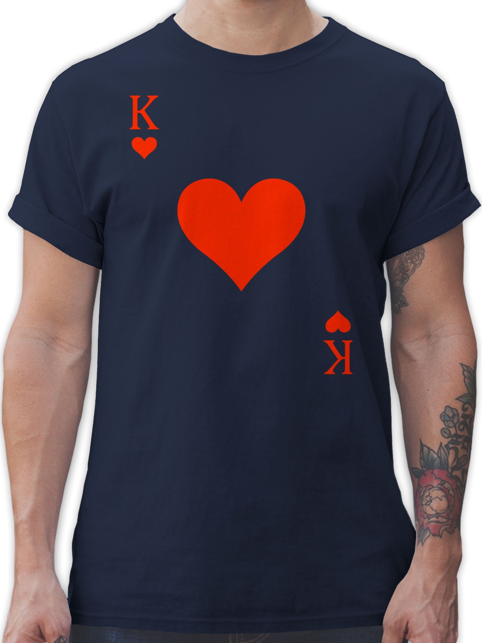 Shirtracer T-Shirt Herz König - King Queen Kartenspiel Karneval - Herzkönig Spielkarte He Karneval & Fasching 3 Navy Blau