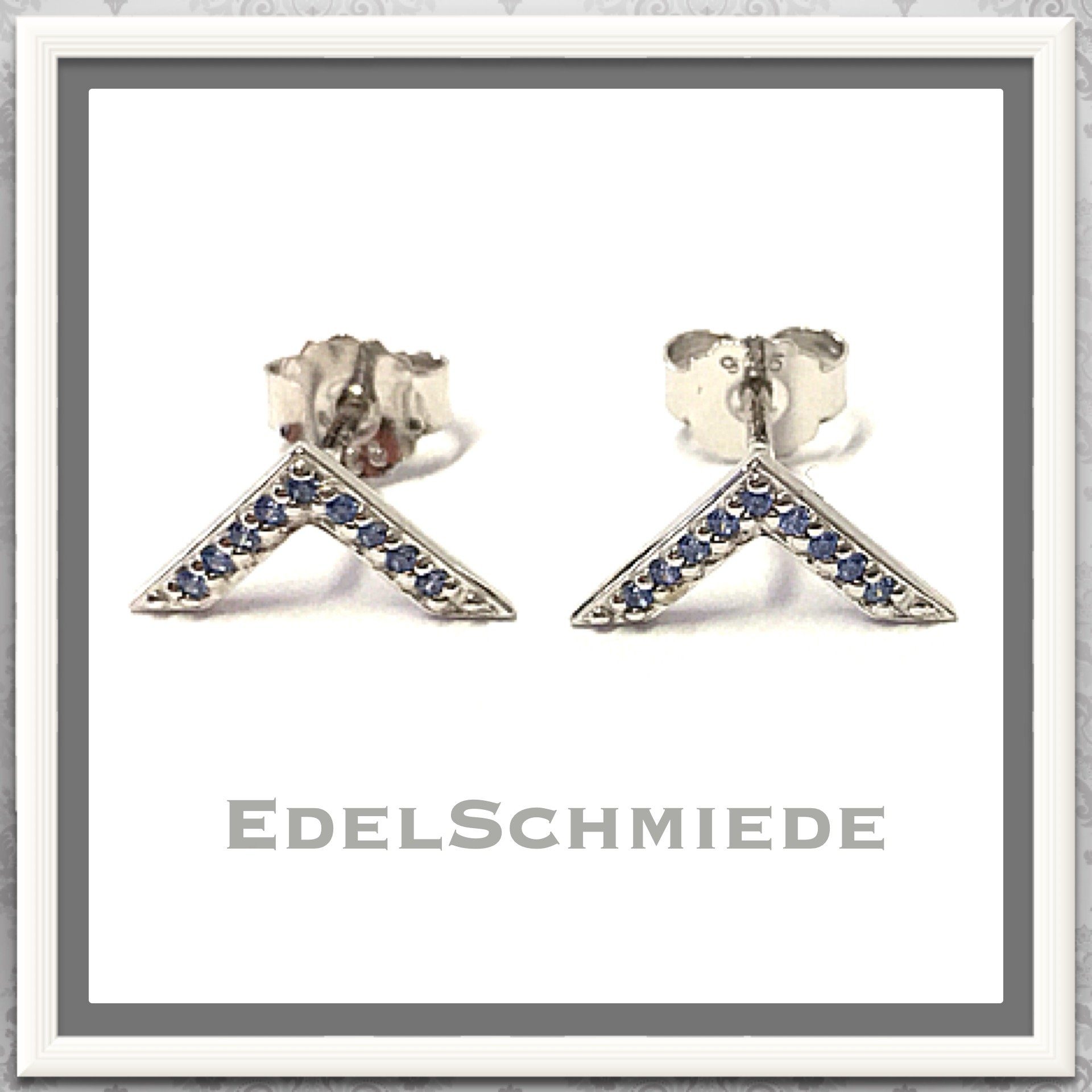 Ohrstecker-Set Edelschmiede925 Ohrstecker in V - Form 925 Silber Zirkonia blau