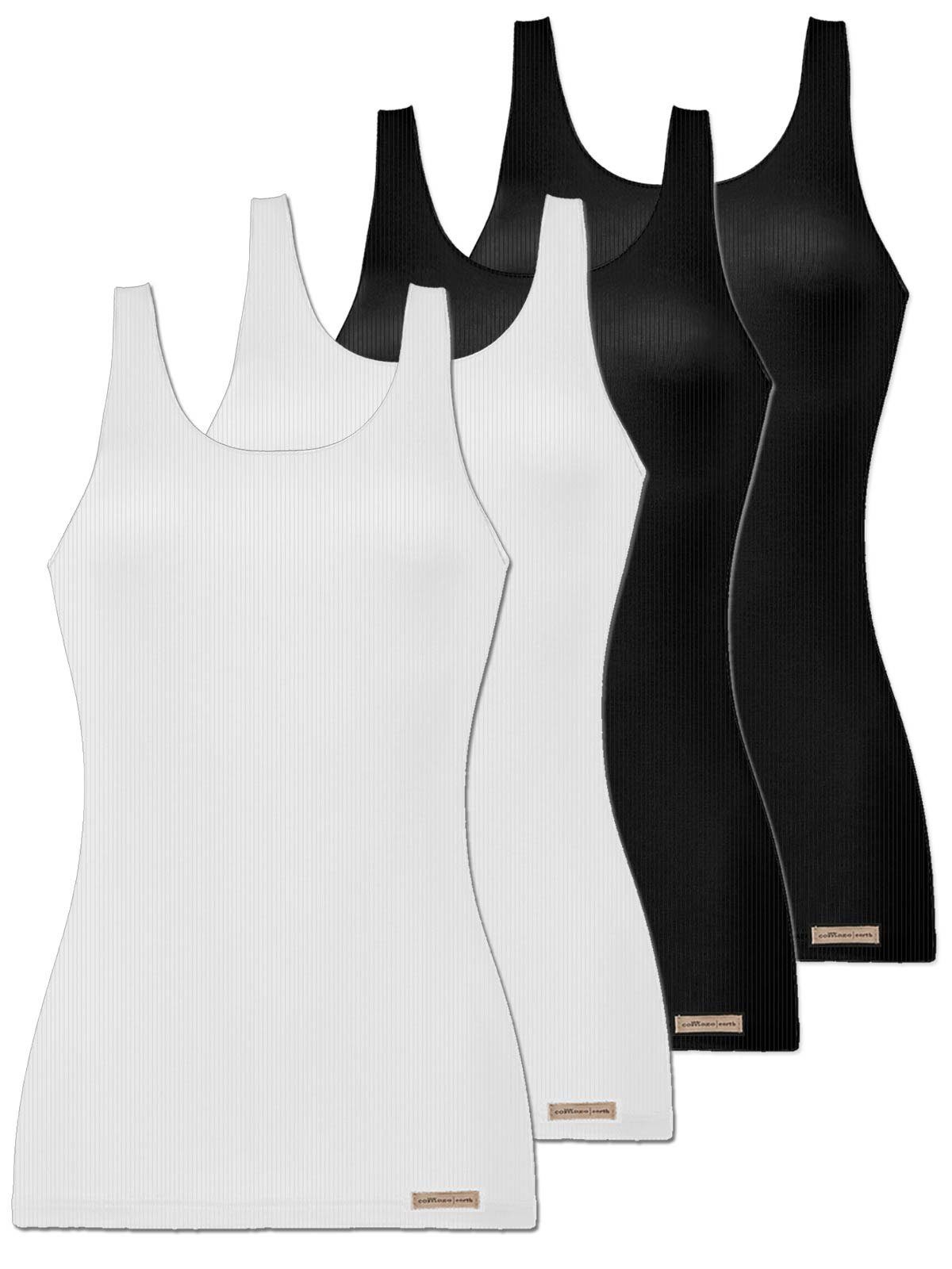 COMAZO Achselhemd 4er Pack Damen schwarz-weiss Baumwoll Achselträgerhemd Vegan 4-St) (Spar-Set