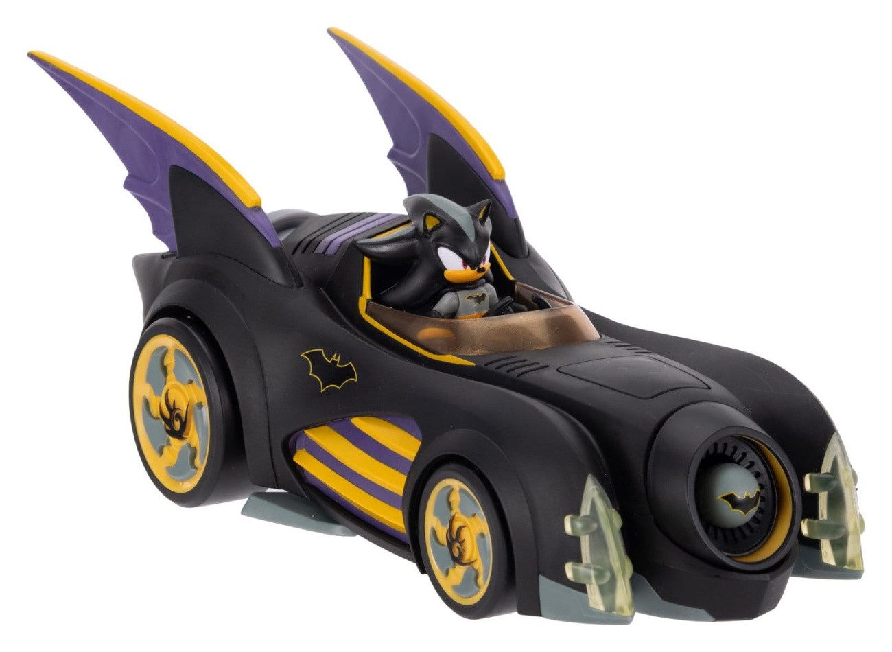 Jakks Pacific Actionfigur DC x Sonic - The Hedgehog Actionfigur mit Fahrzeug Shadow Batman & Bat
