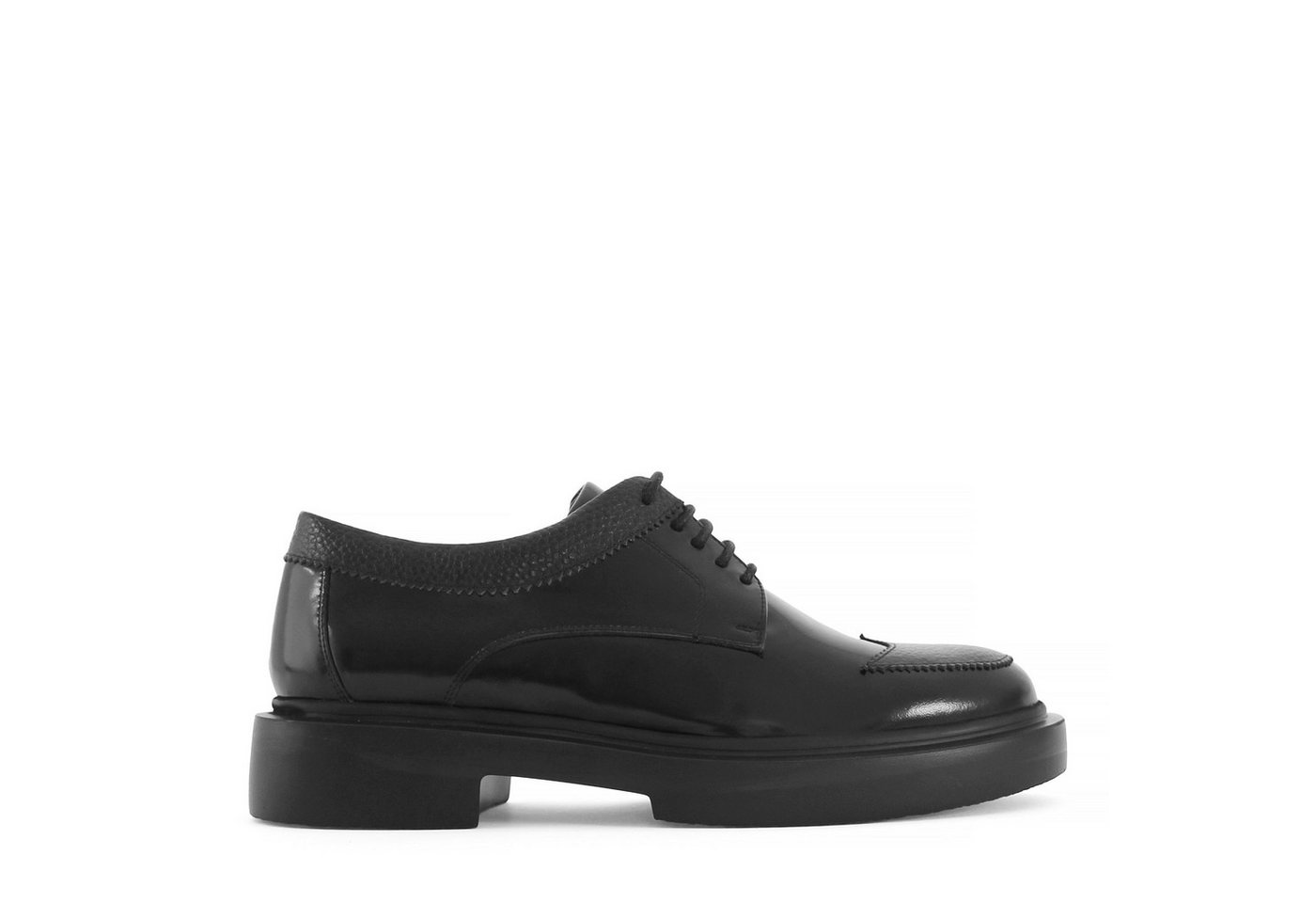 Celal Gültekin Wingtip Brogue Derby Blockabsatz Herren Schnürschuh Glanzleder Brogue, Blockabsatz, Echtleder-Futter, Schwarz, 44
