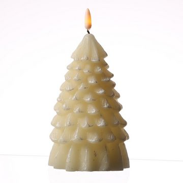 MARELIDA LED-Kerze Tannenbaum Weihnachtsbaum Baumform Echtwachs H: 18cm Timer creme