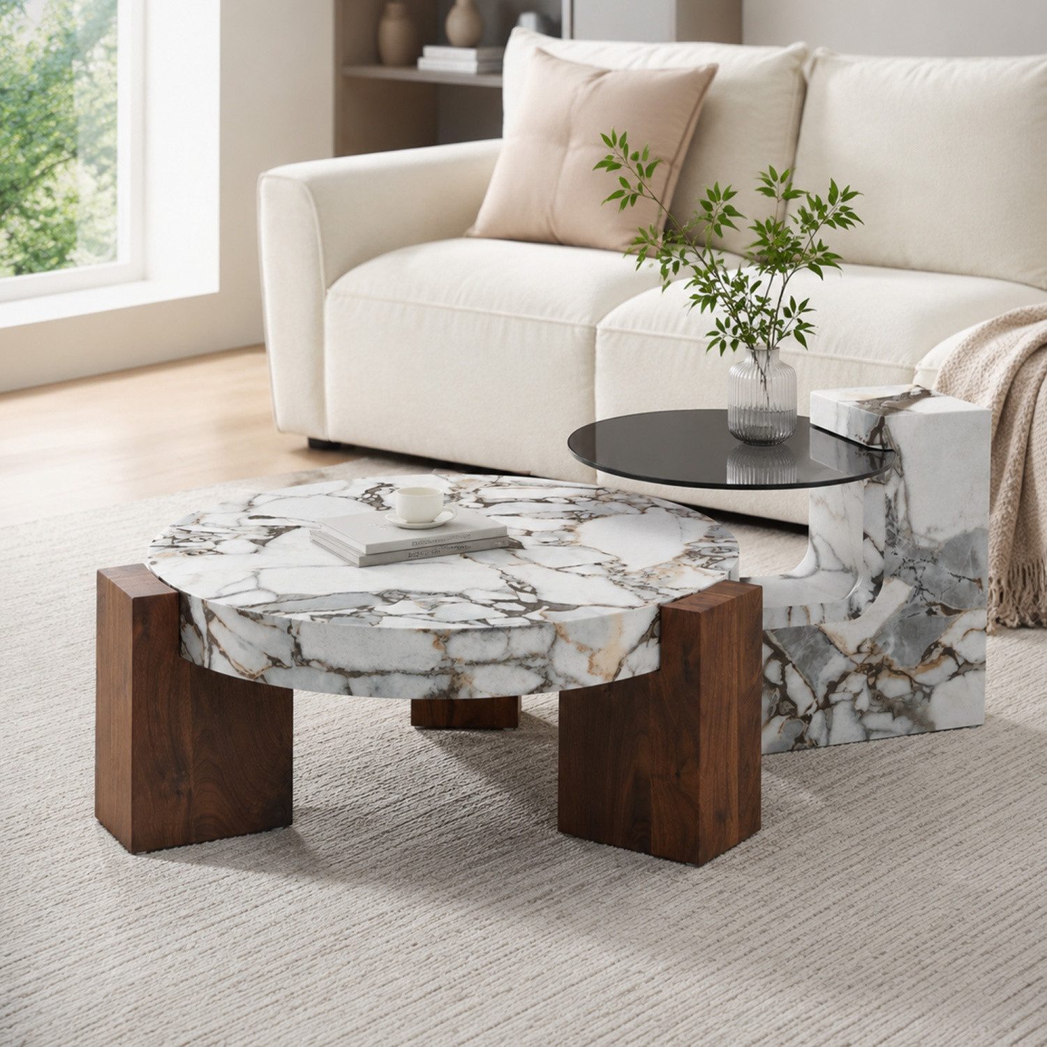 ANYSUN Couchtisch Trennbares Couchtisch-Set (transparentes Sicherheitsglas Couchtisch), Sofa Seite Nest von Tischen vielseitig für Wohnzimmer einsetzbar