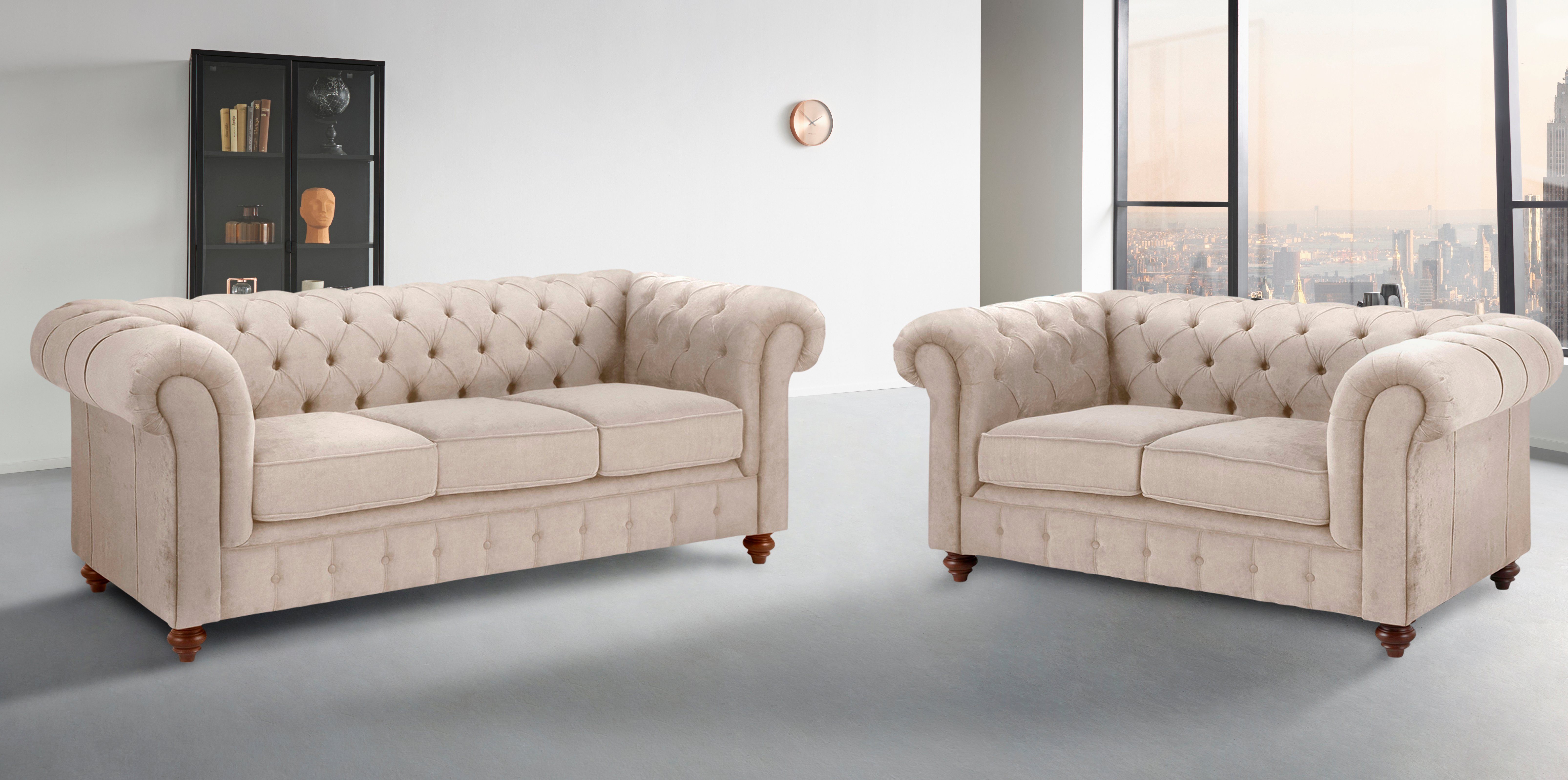 OTTO home Sitzgruppe Chesterfield, (2-tlg), hochwertige Knopfheftung, bestehend aus 2- und 3-Sitzer