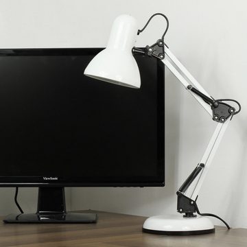 Licht-Erlebnisse Schreibtischlampe JENS, ohne Leuchtmittel, Tischleuchte 53 cm Weiß Metall E27 verstellbar Beleuchtung