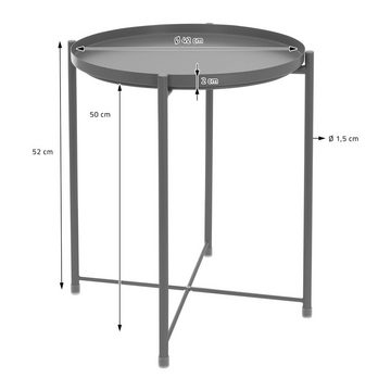 ML-DESIGN Beistelltisch Wohnzimmertisch klappbar stabil & standsicher mit abnehmbarem Tablett, Couchtisch aus Metall kratzfeste Hellgrau rund 45xH52cm Nachttisch