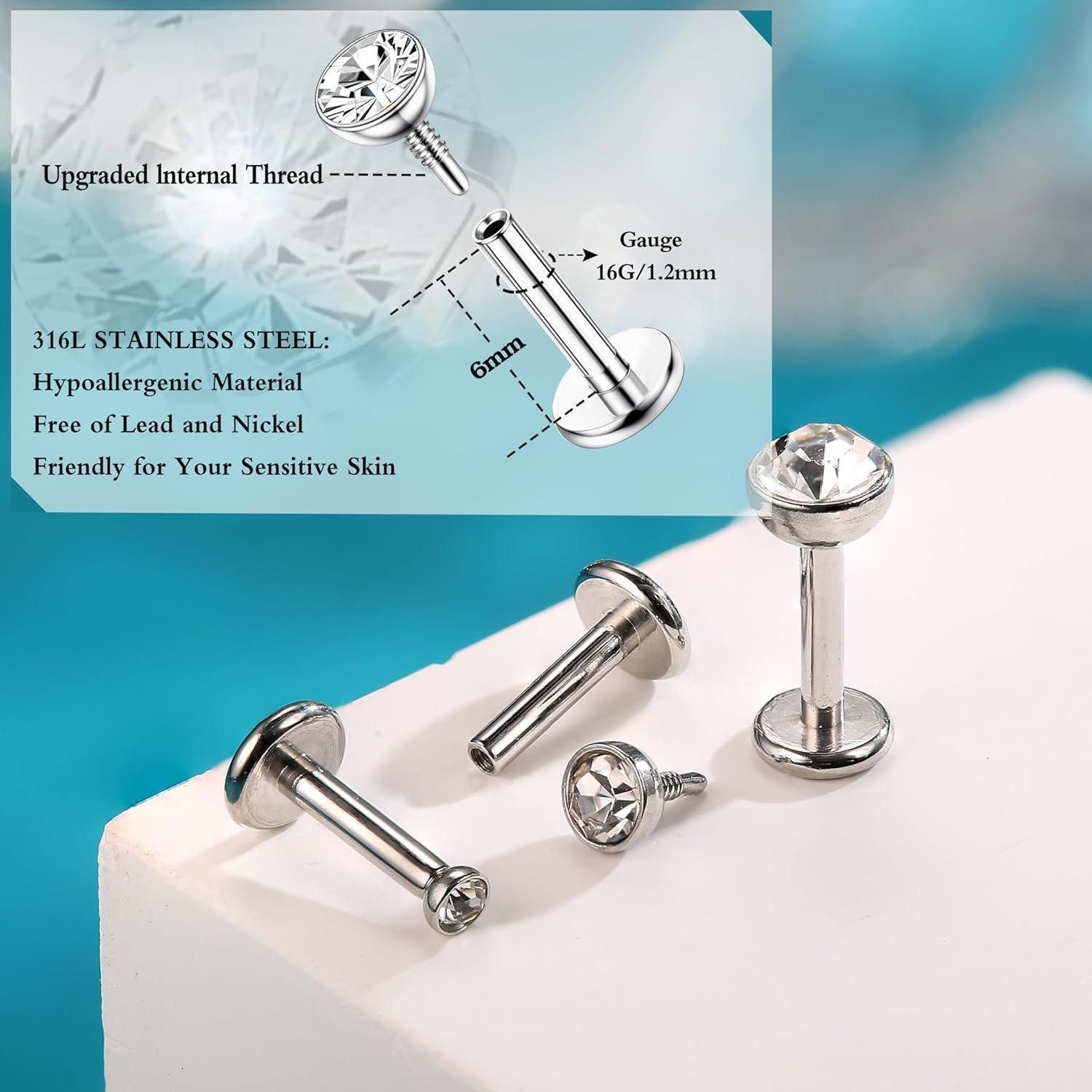 Chriscoco Piercing-Set 16G 12Pcs Helix Piercings Chirurgenstahl Nasen Tragus Lippen Piercings