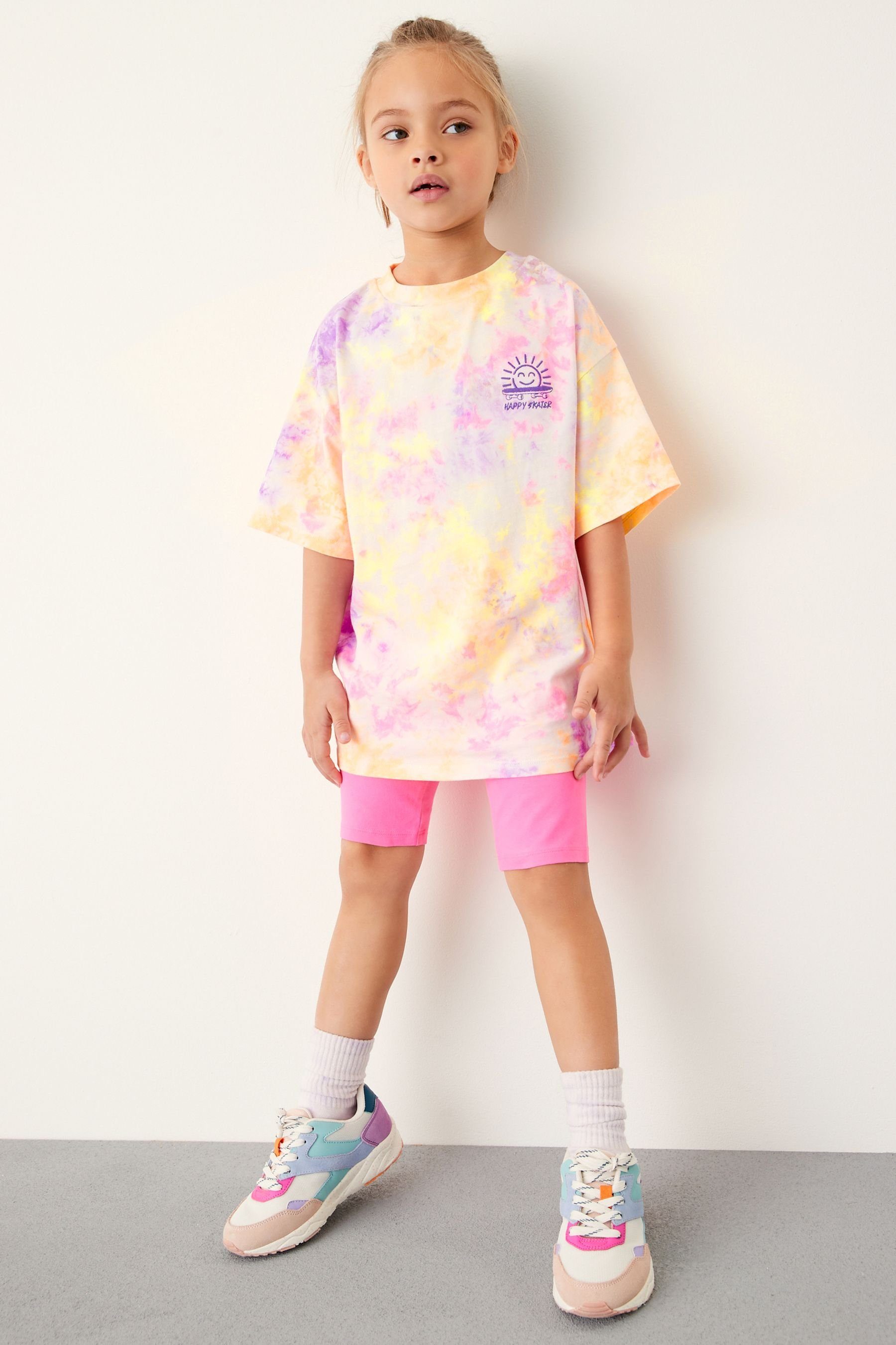 Next Shirt & Shorts T-Shirt und Radlershorts im Set (2-tlg) Fluro Pink Tie Dye