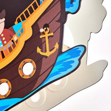 hofstein Pendelleuchte »Roncolongo« bunte Hängelampe mit Piraten-Motiv aus Holz/Metall, ohne Leuchtmittel, 2xE27, Pendellampe Piratenschiff, Höhe max. 107cm