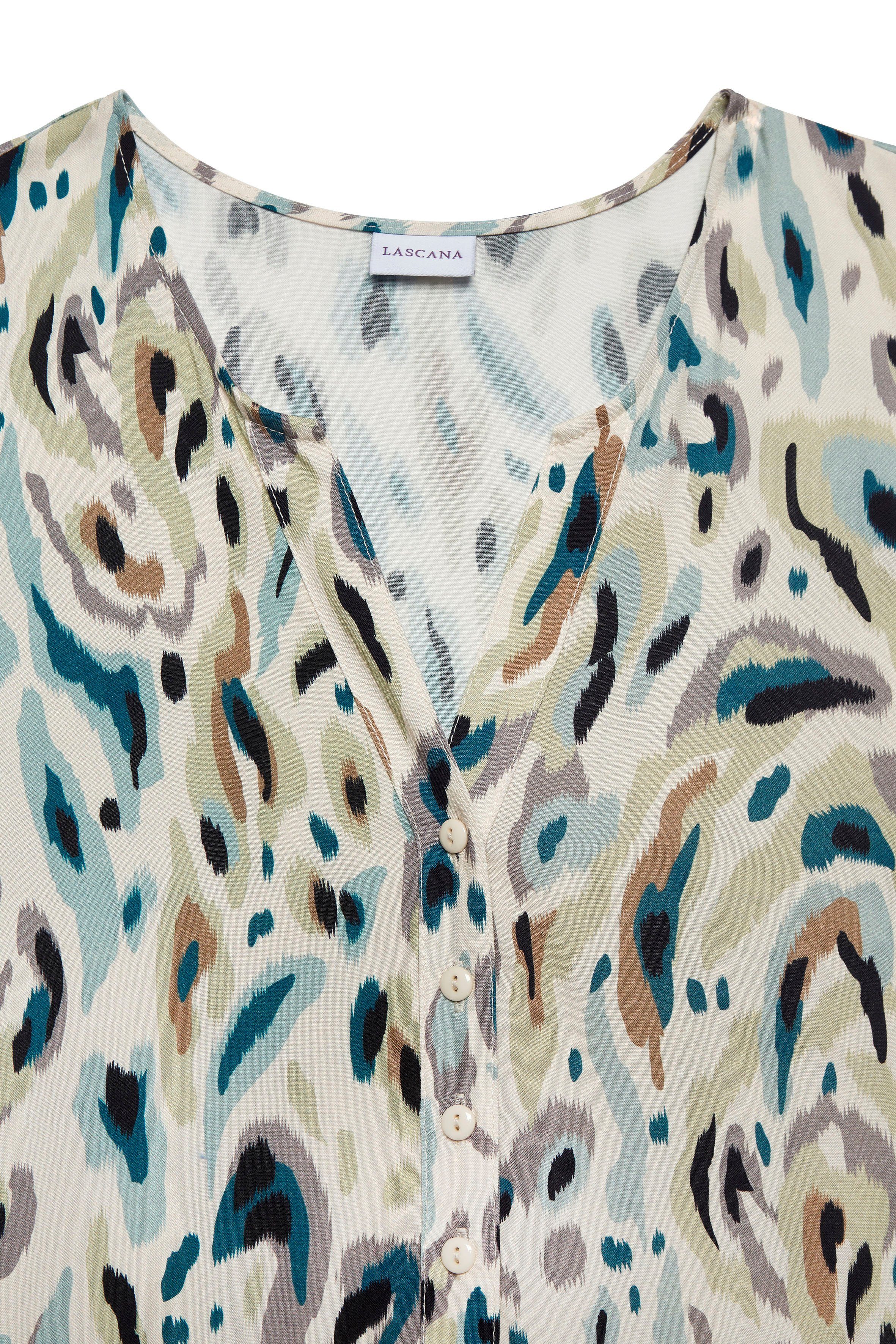 LASCANA Druckkleid mit Raffungen im Rockteil, Sommerkleid mit Knopfleiste, Strandkleid