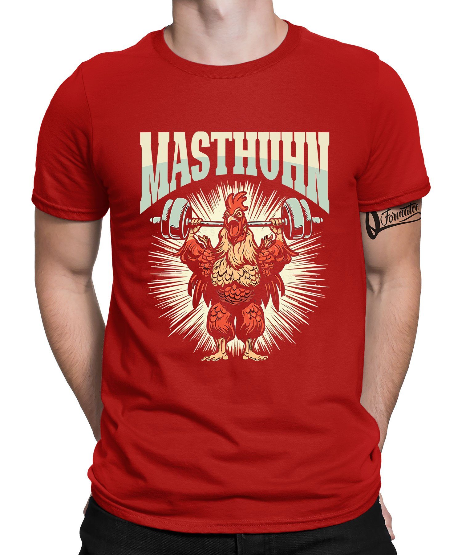 T-Shirt Formatee - Kurzarmshirt Rot Quattro (1-tlg) Herren Fitness Masthuhn Workout Gym