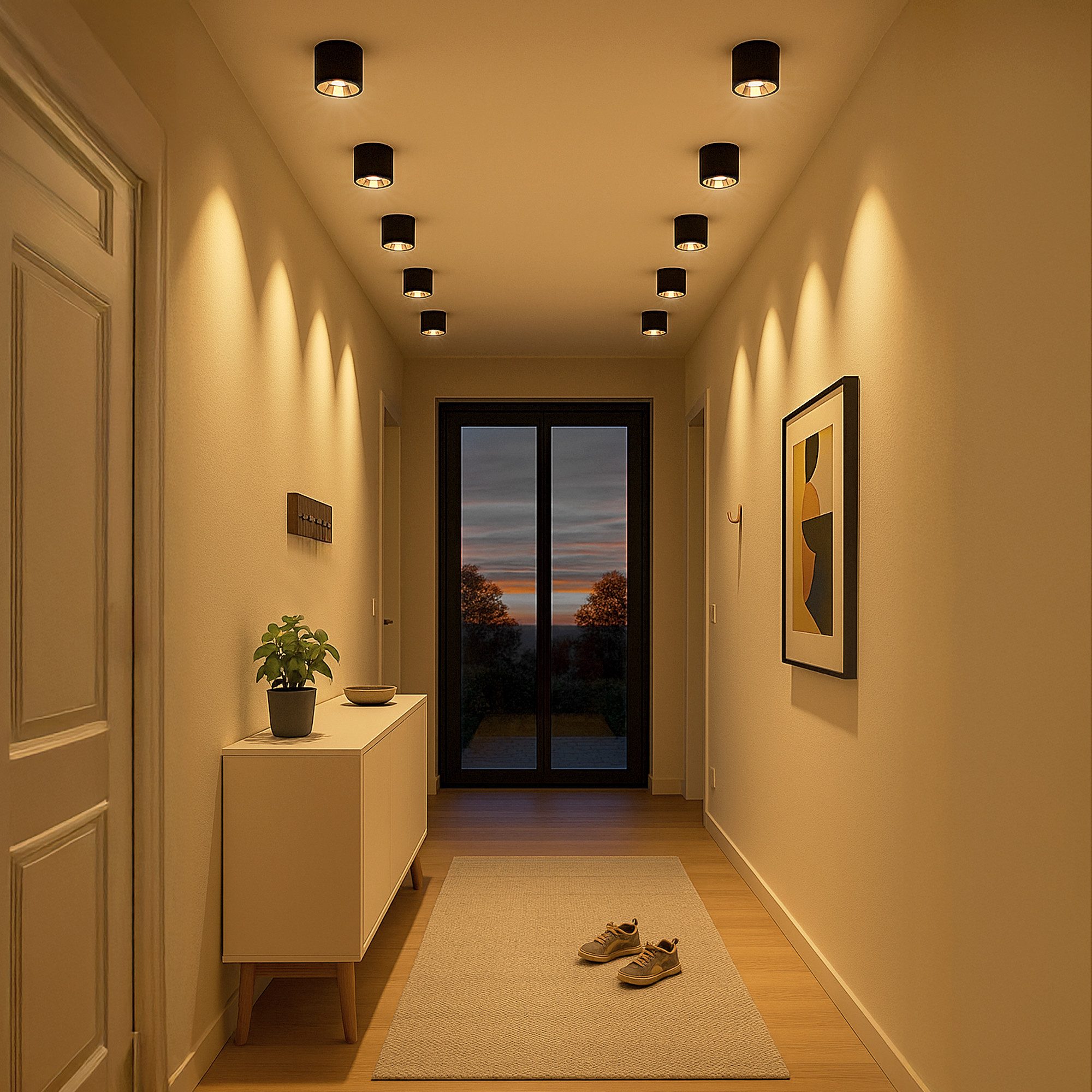 linovum LED Aufbaustrahler MILAGU LED Aufbauspot schwarz gold Aufbaustrahler flach warmweiß, Warmweiß