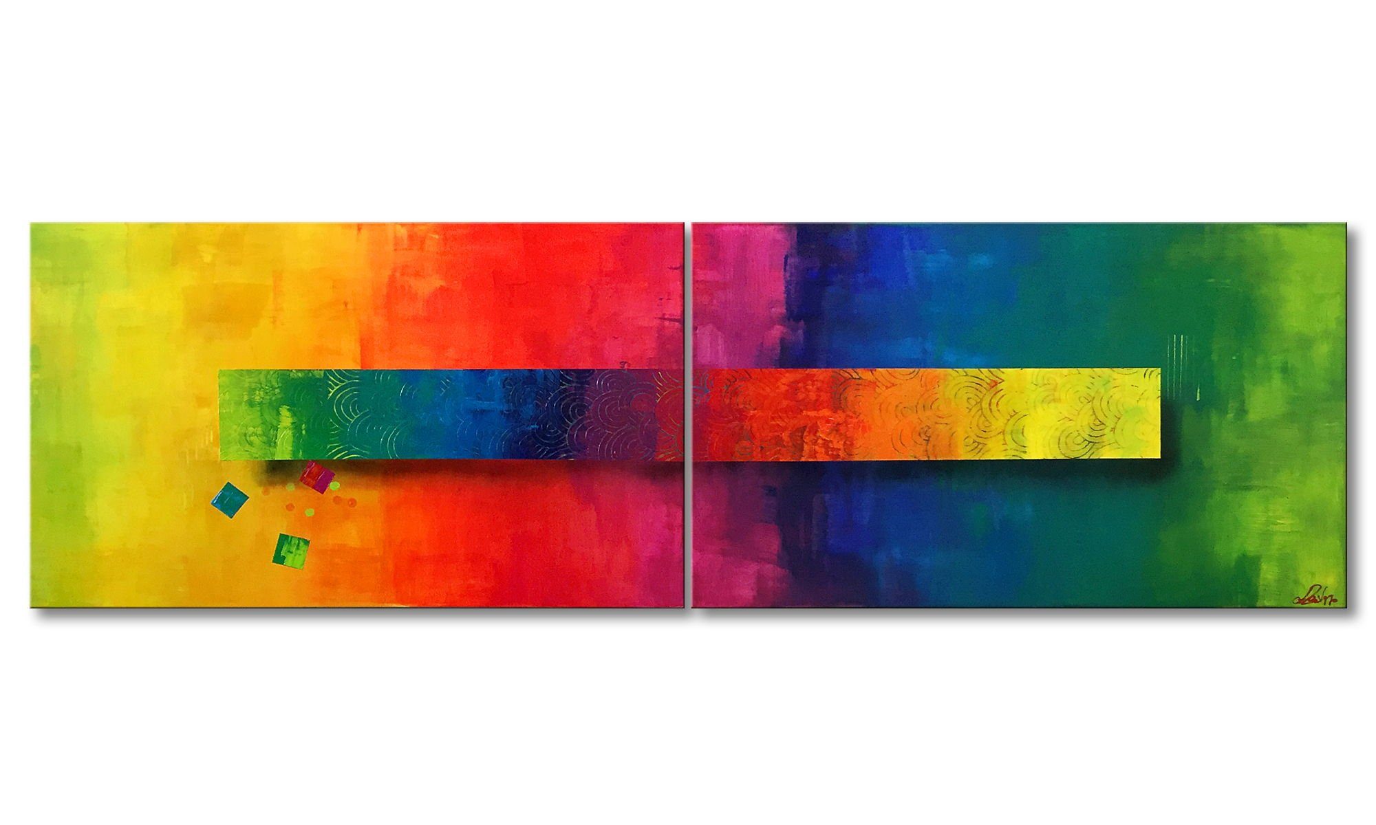 WandbilderXXL Gemälde Puzzle Piece 200 x 60 cm, Abstraktes Gemälde, handgemaltes Unikat