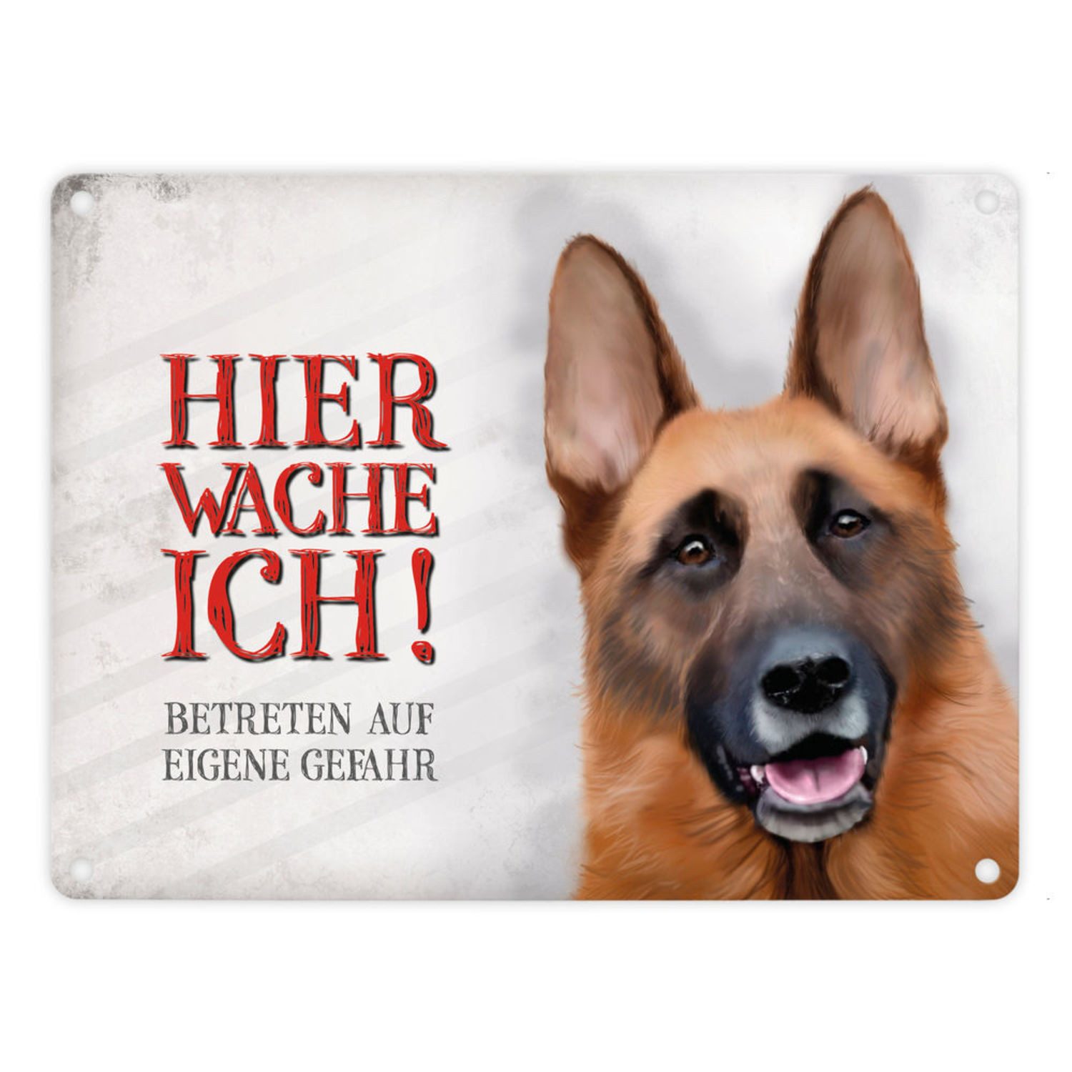 speecheese Metallschild Metallschild mit Schäferhund Motiv und Spruch: Betreten auf eigene