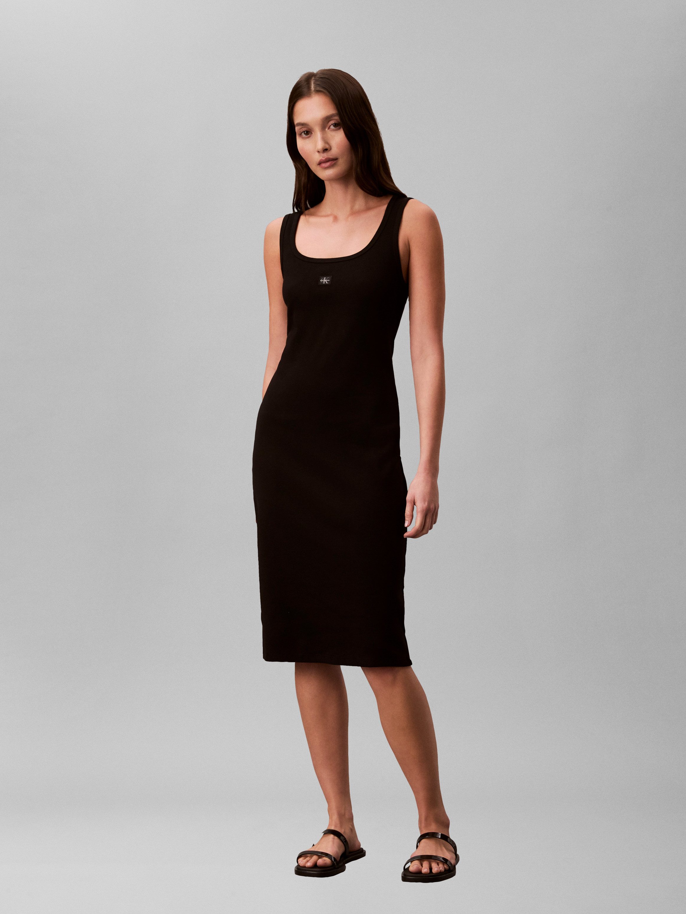 Calvin Klein Jeans Minikleid BABY RIB WOVEN LABEL Figurbetonte Passform mit Rundhalsausschnitt – Bild 4 von 5