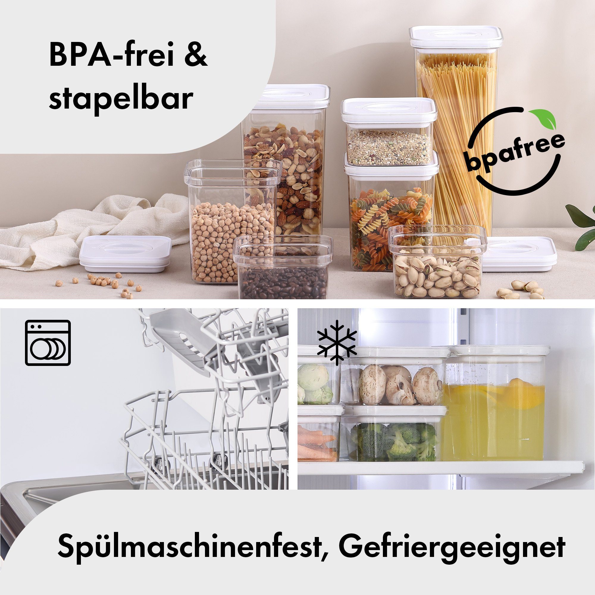 NEOFLAM® Vorratsdose Smart Seal Vorratsbehälter Set 4tlg. - Gr. 2x S, 2x M - Weiß, Kunststoff (AS & PP), Silikon, (4-tlg) – Bild 5 von 5