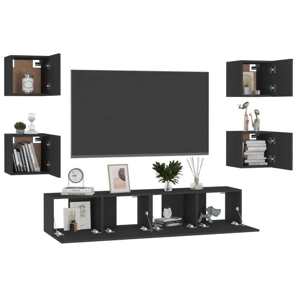 Schwarz TV-Schrank Holzwerkstoff furnicato 6-tlg. TV-Schrank-Set