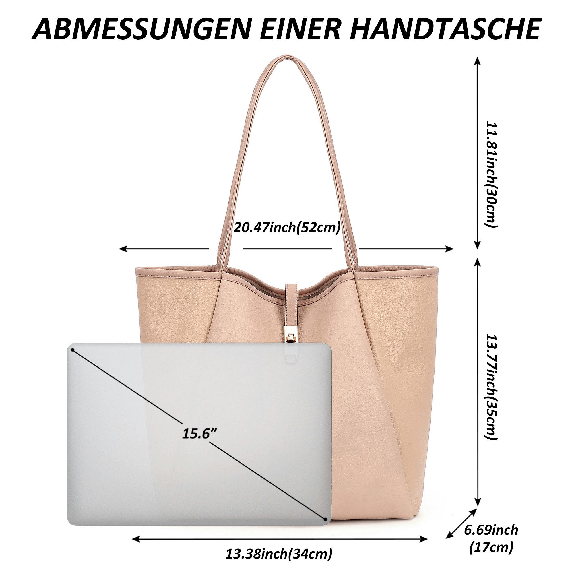 TAN.TOMI Schultertasche Damen Umhängetasche PU Leder Tote Shopper Bag Reise Geldbörse, Mit Drehverschluss und Innentasche für Arbeit, Schule, Einkauf
