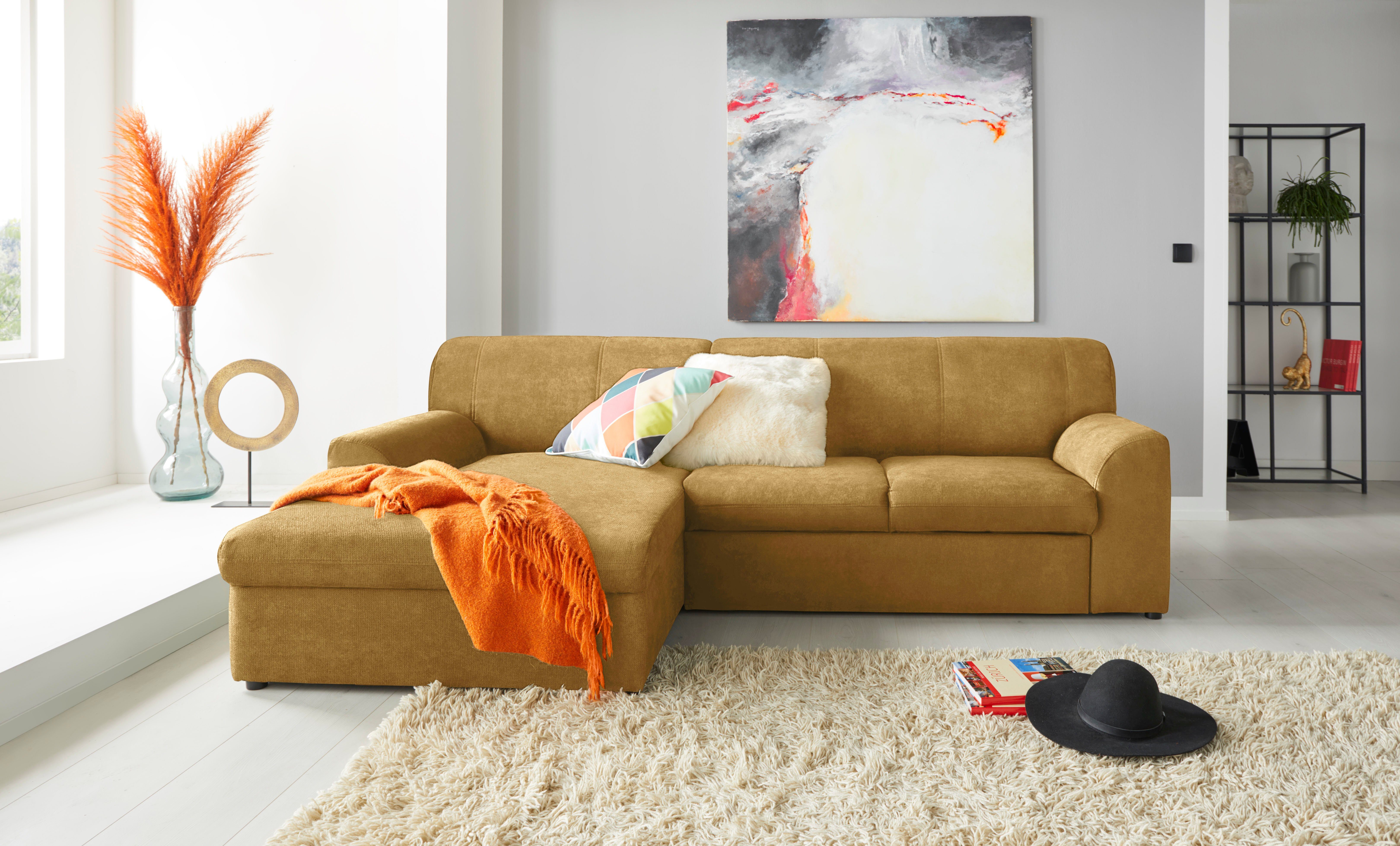 DOMO collection Ecksofa Topper, elegant und zeitlos, kompaktes Stellmaß 245/155cm, L-Form, mit Recamiere, wahlweise mit Schlaffunktion