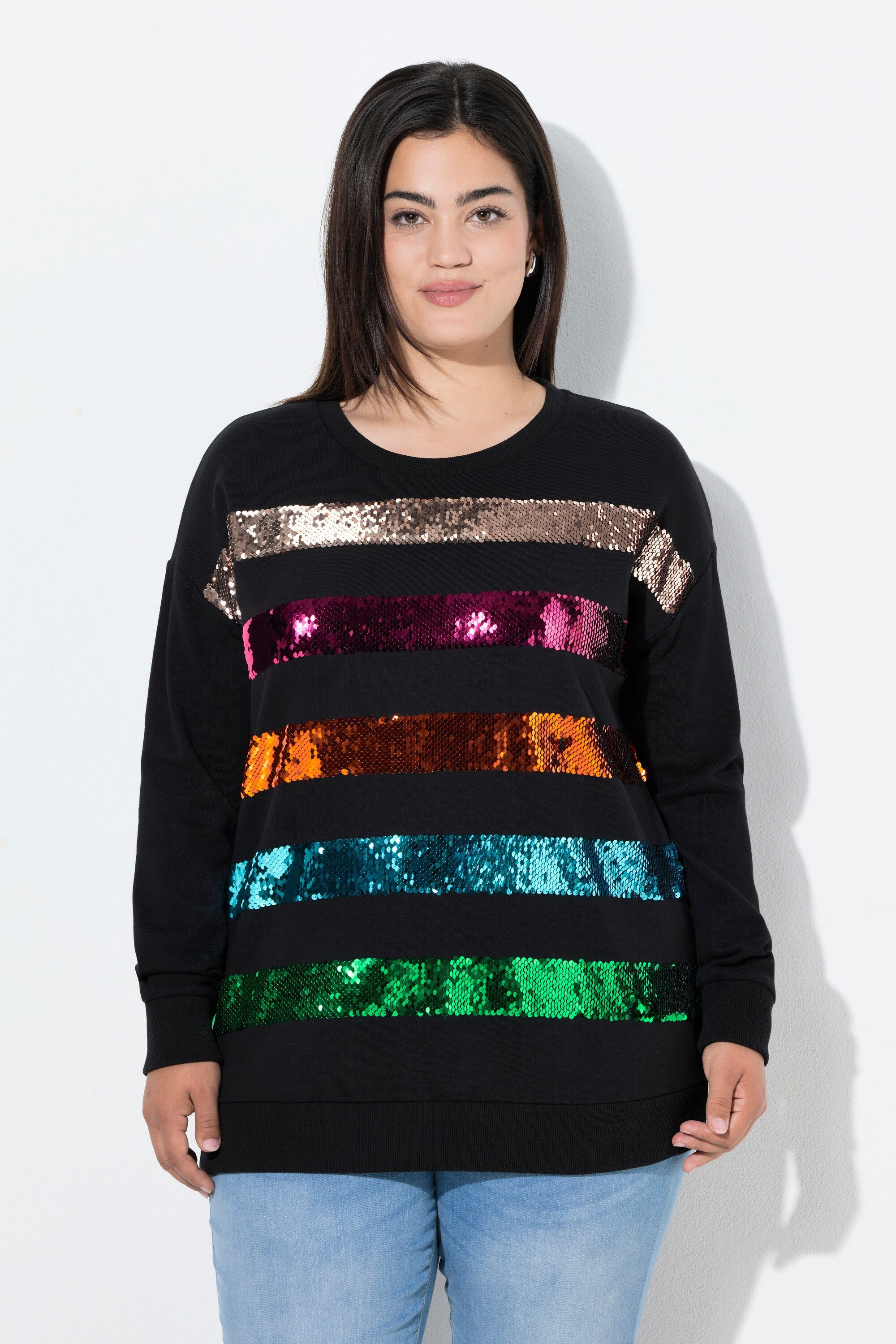 Angel of Style Sweatshirt Sweatshirt bequeme Passform Pailletten-Streifen günstig online kaufen