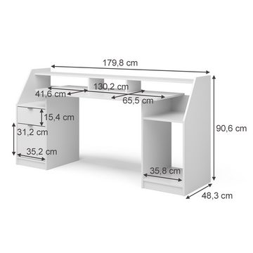 Vicco Schreibtisch Bürotisch Arbeitstisch PC-Tisch JOEL Groß Weiß