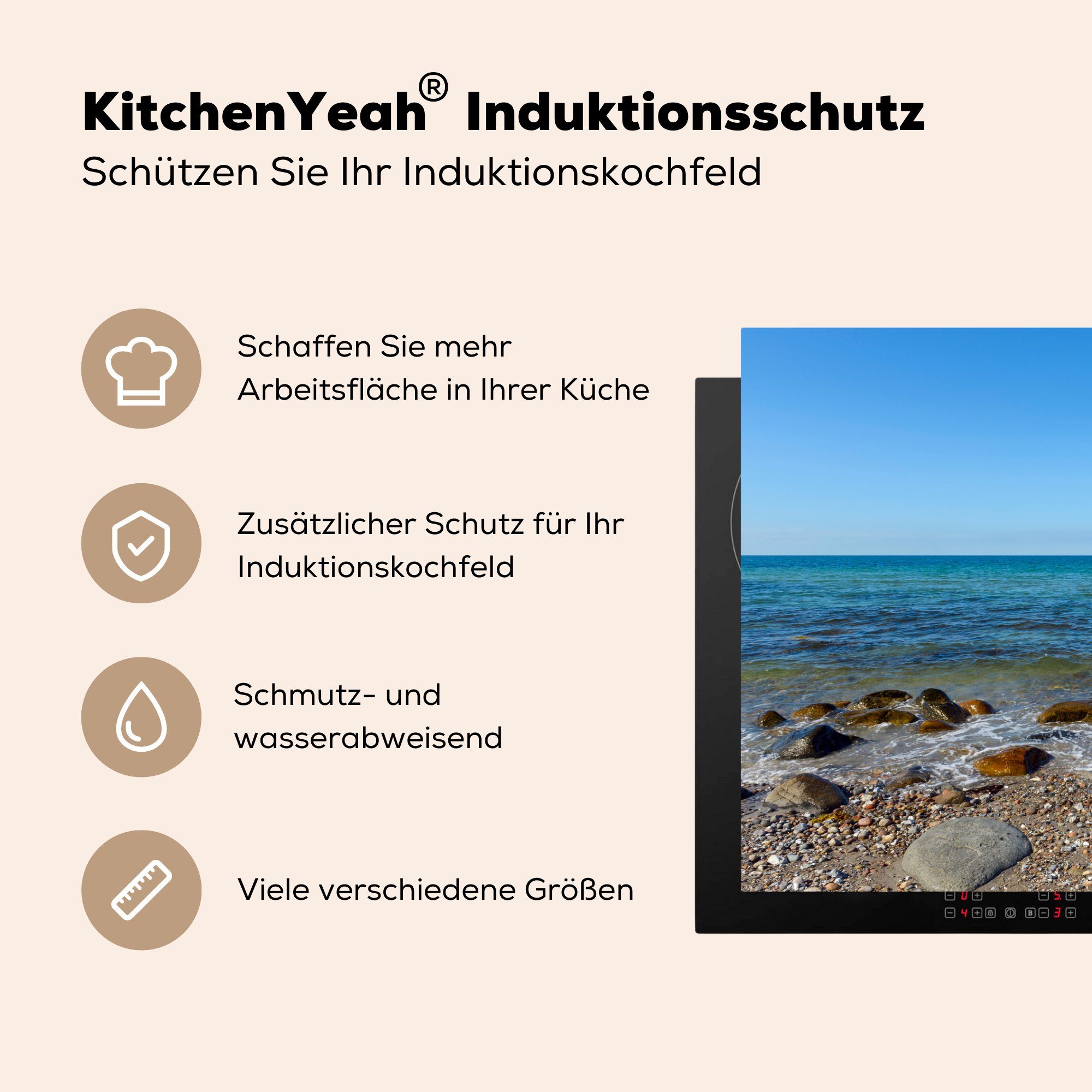 cm, Vinyl, für - Strand Ceranfeldabdeckung - Schutz Ostsee Induktionskochfeld (1 Steine, MuchoWow küche, die Herdblende-/Abdeckplatte 81x52 tlg),