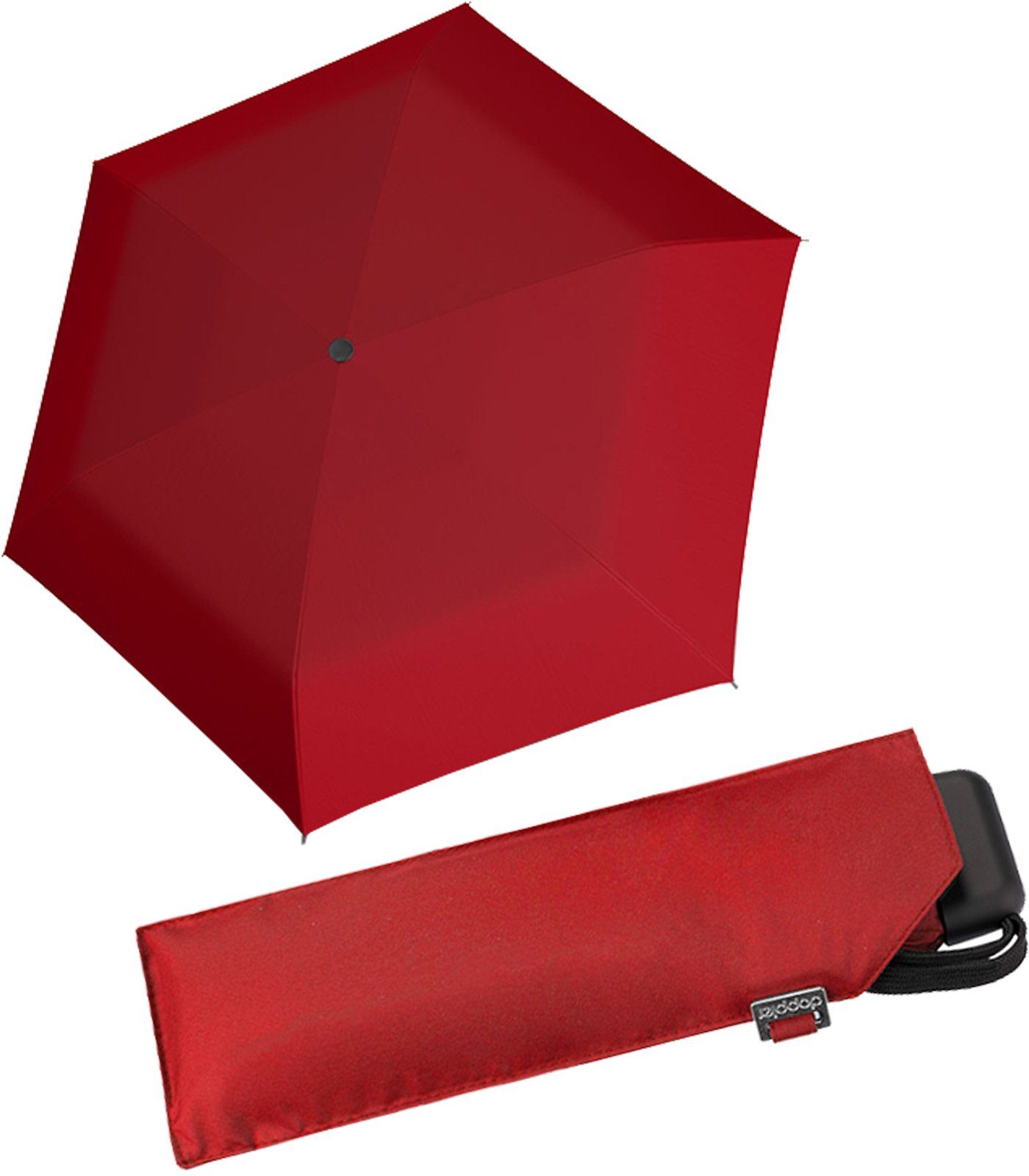 doppler® Taschenregenschirm ein leichter und flacher Schirm für jede Tasche, dieser treue Begleiter findet überall Platz rot | Taschenschirme