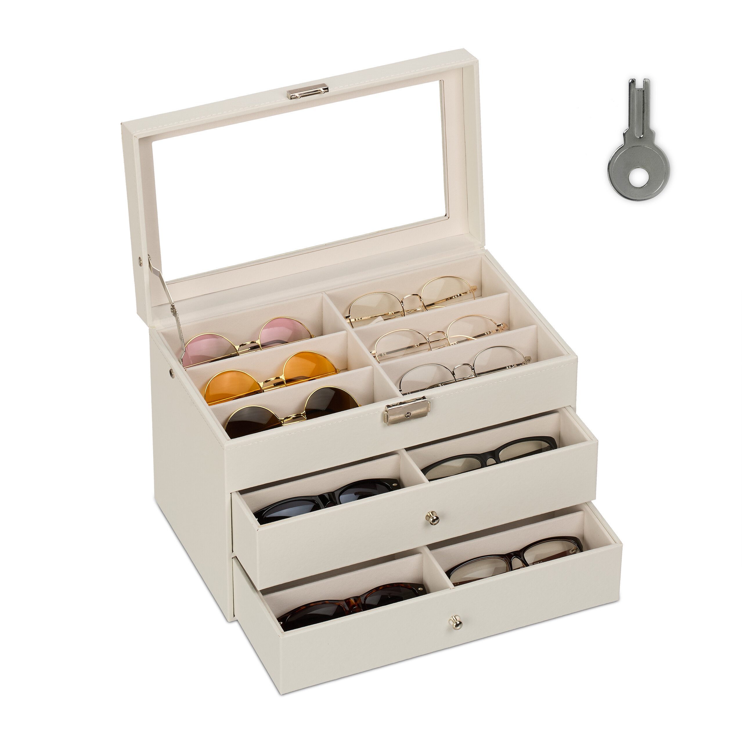relaxdays Brillenetui Brillenbox für 18 Brillen, weiß