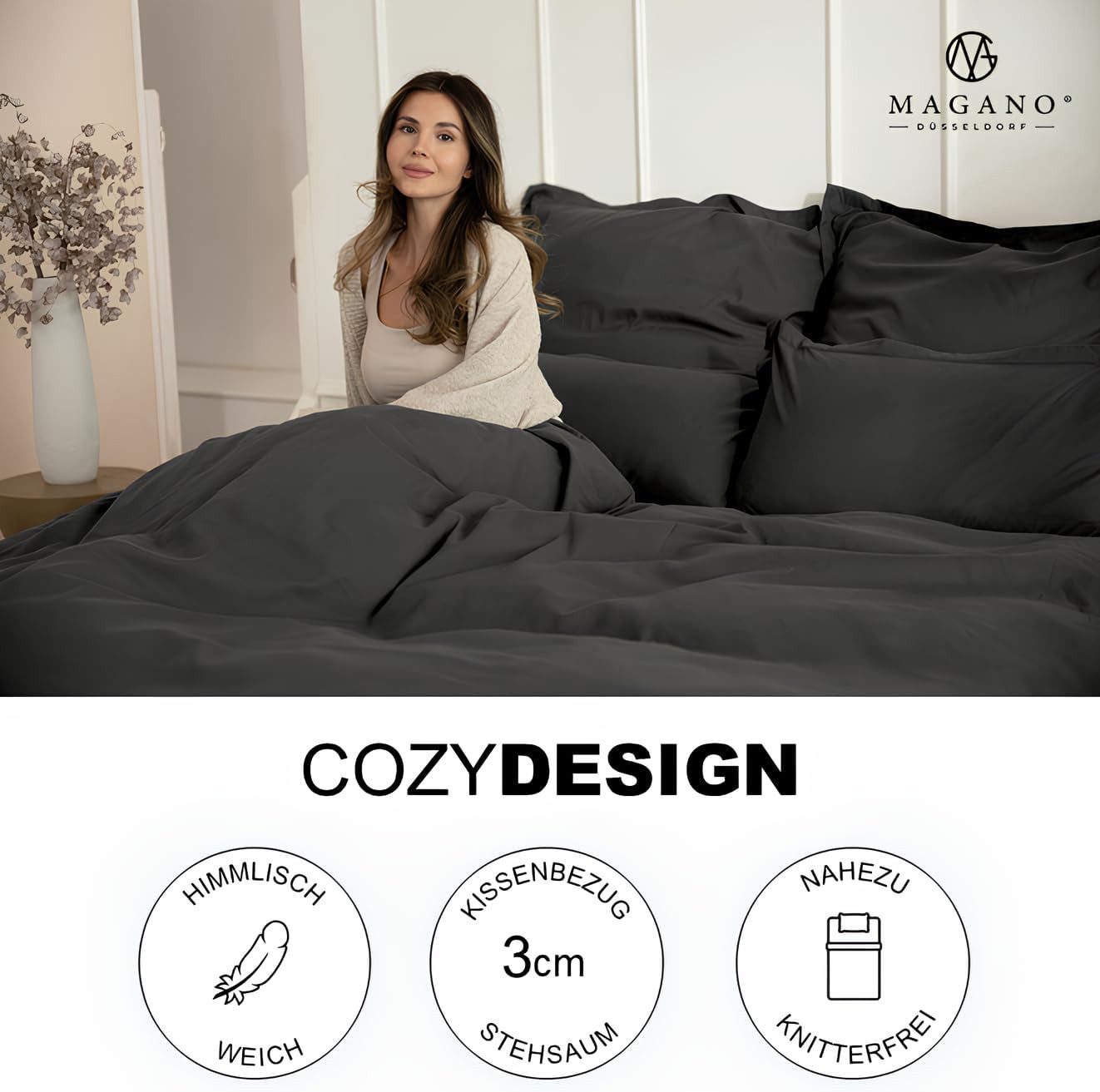 MAGANO Bettwäsche Set, Premiumqualität, Hypoallergen, Knitterarm, Himmlisch weich, Cozy Design: 3cm Stehsaum am Kissenbezug