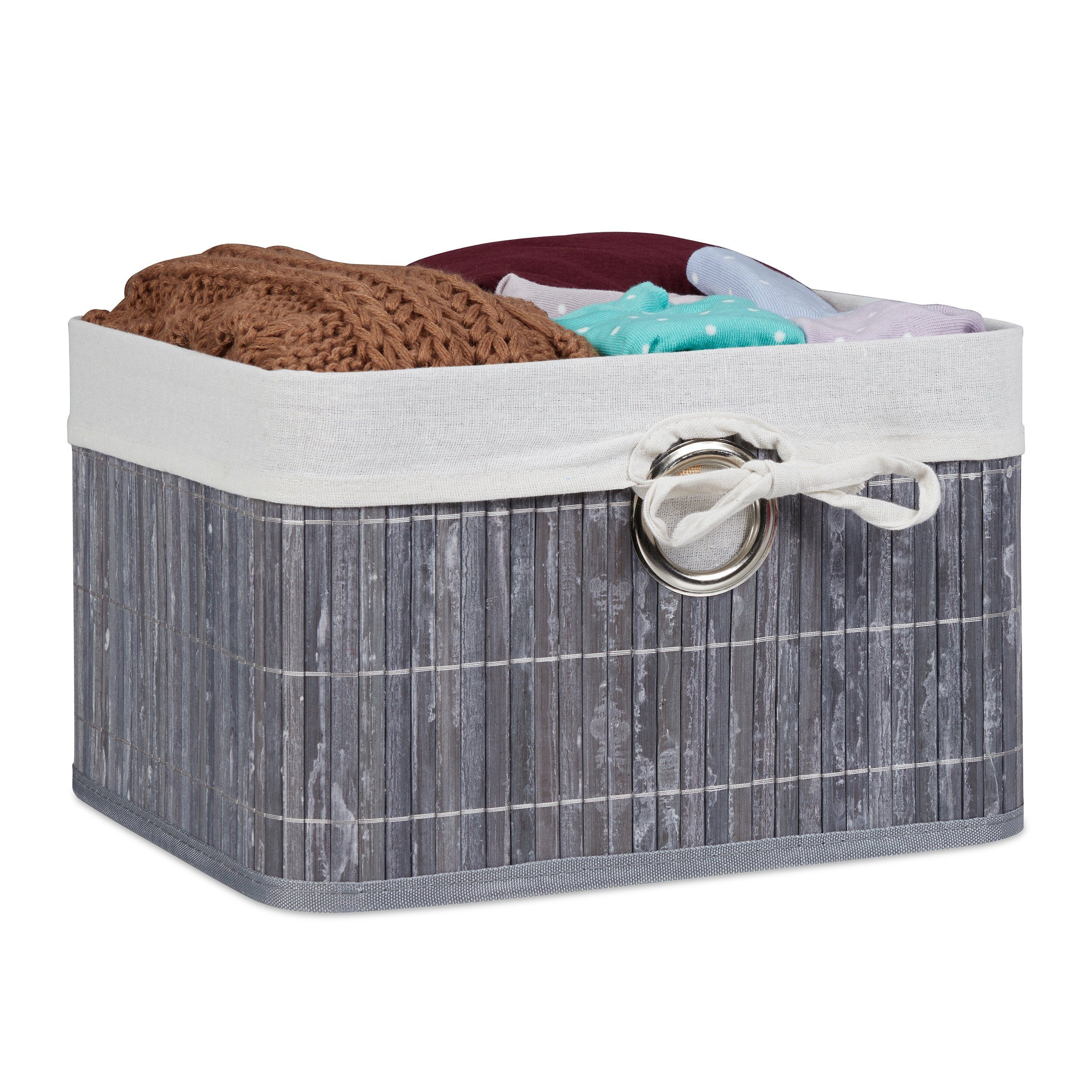 relaxdays Aufbewahrungskorb Bambus, Grau günstig online kaufen