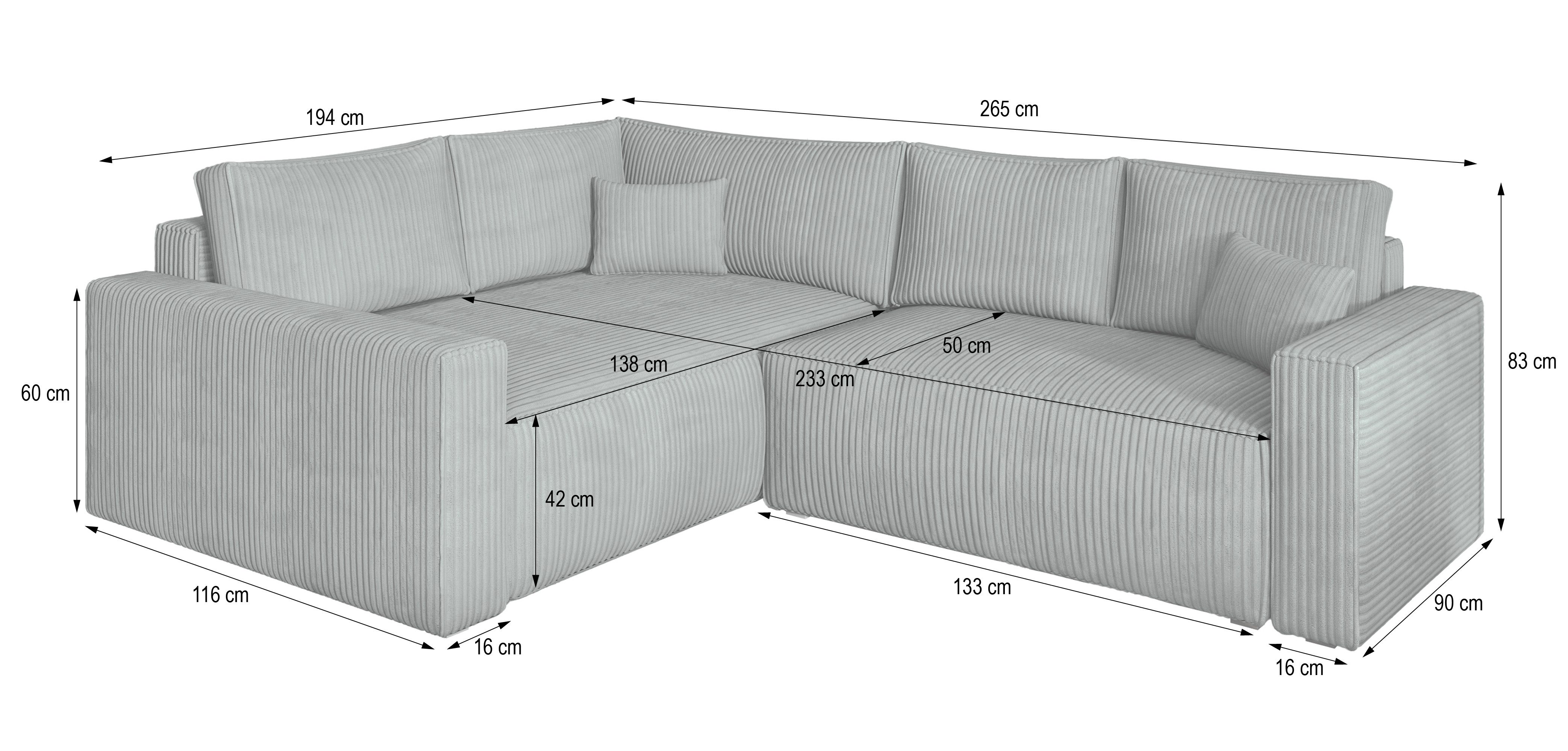 Masseno Ecksofa ERONIS mit Schlaffunktion L-Form, Sofa mit Bettkasten