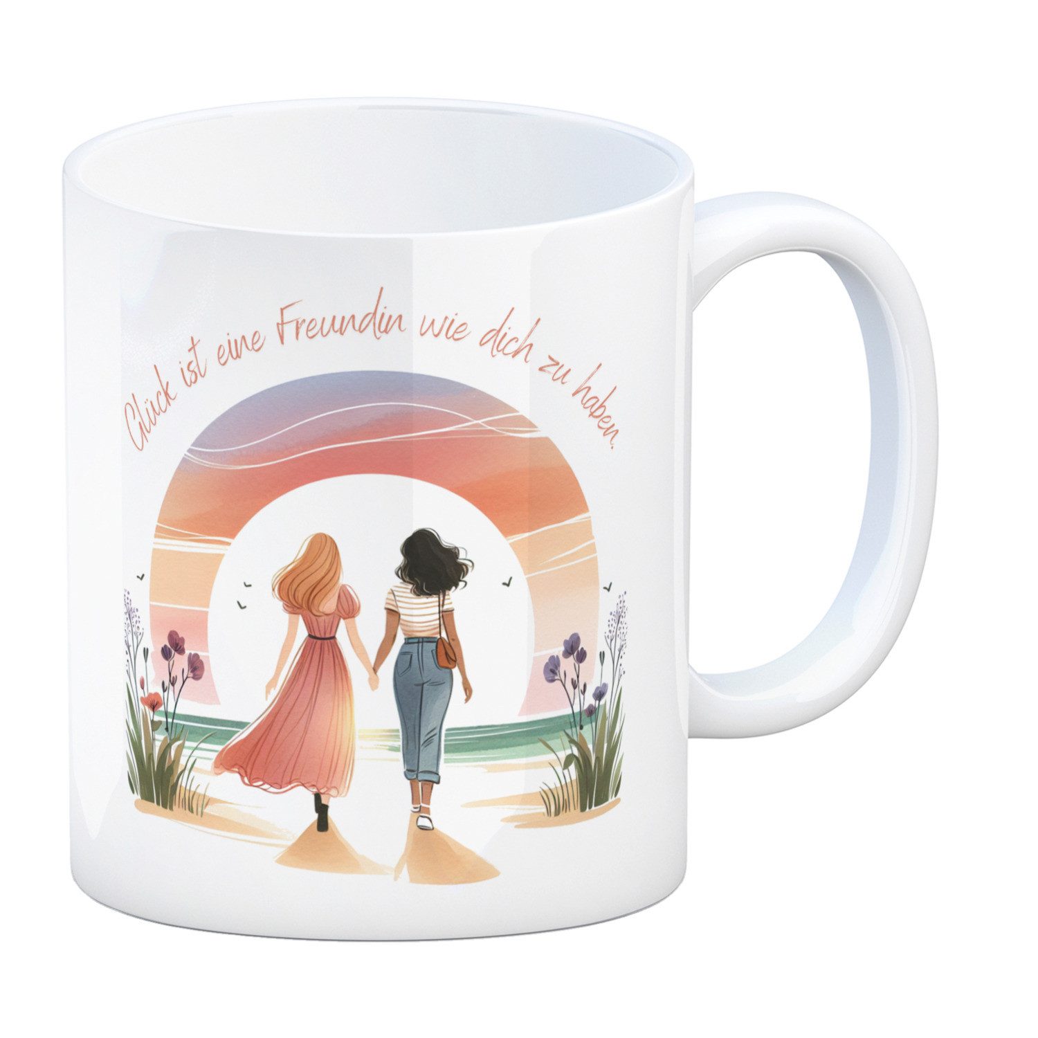 Tasse Freundinnen Sonnenuntergang Kaffeebecher mit Spruch Glück ist deine