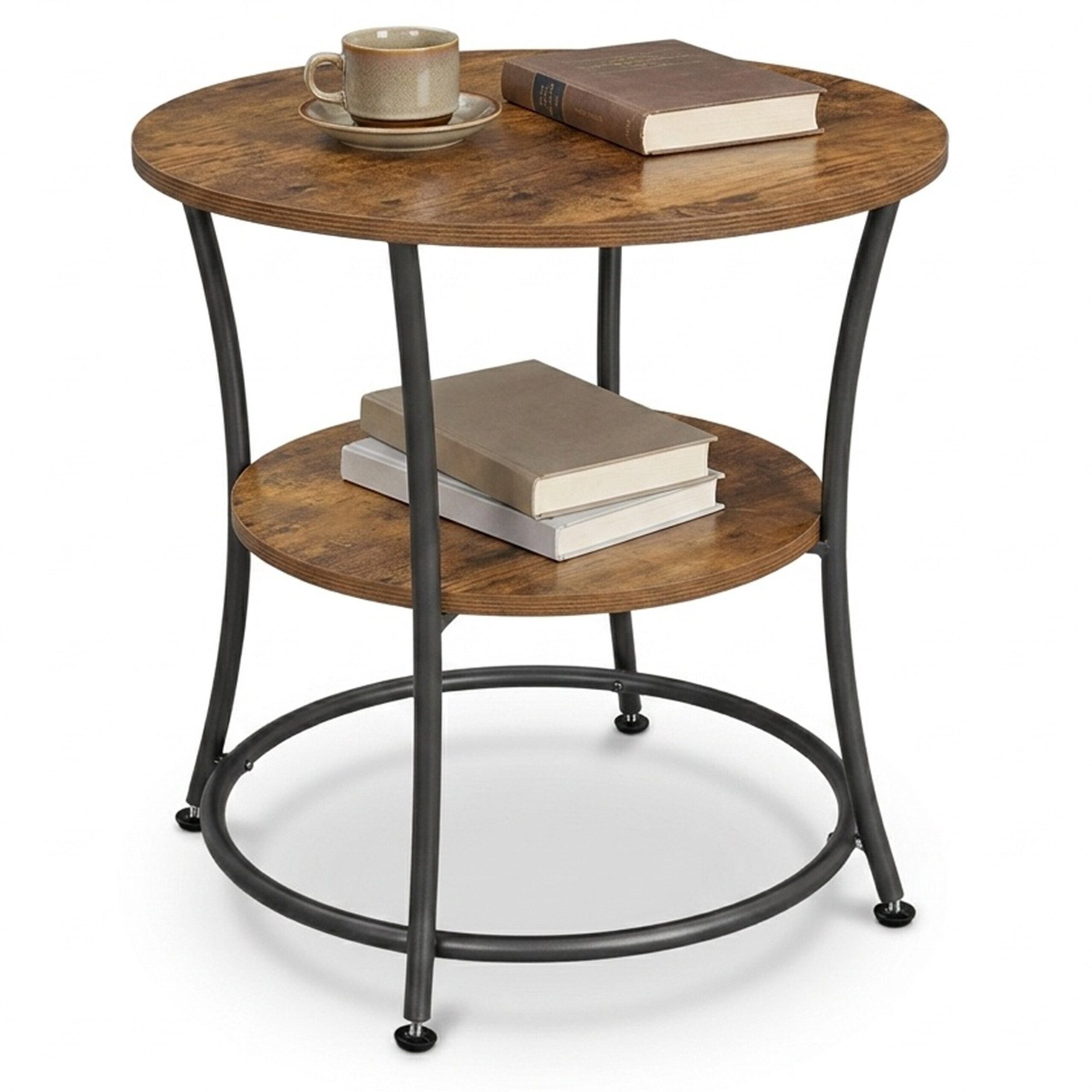 relaxdays Beistelltisch mit 2 Ablagen (1-St), Vintagebraun-Schwarz