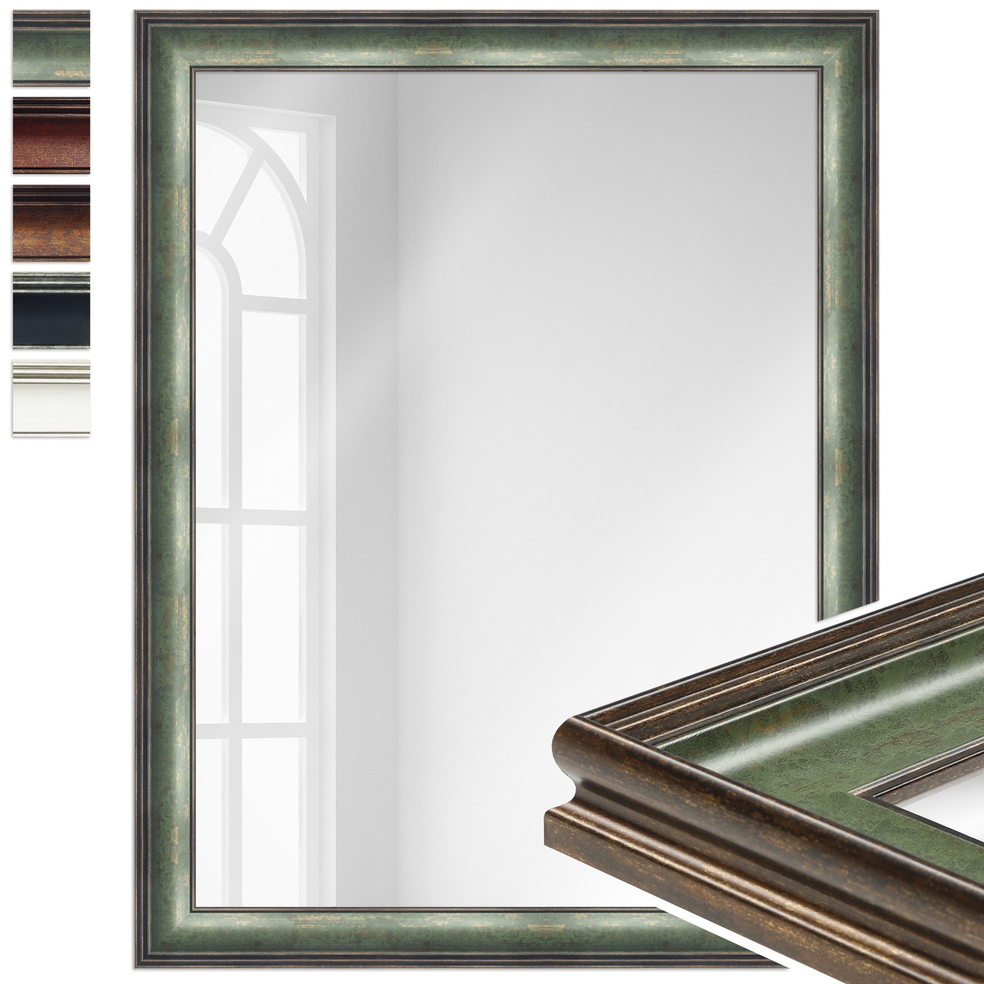 WANDStyle Wandspiegel H235, Vintage Spiegel Grün 70x90 cm, großer Wandspiegel Grün 70x90