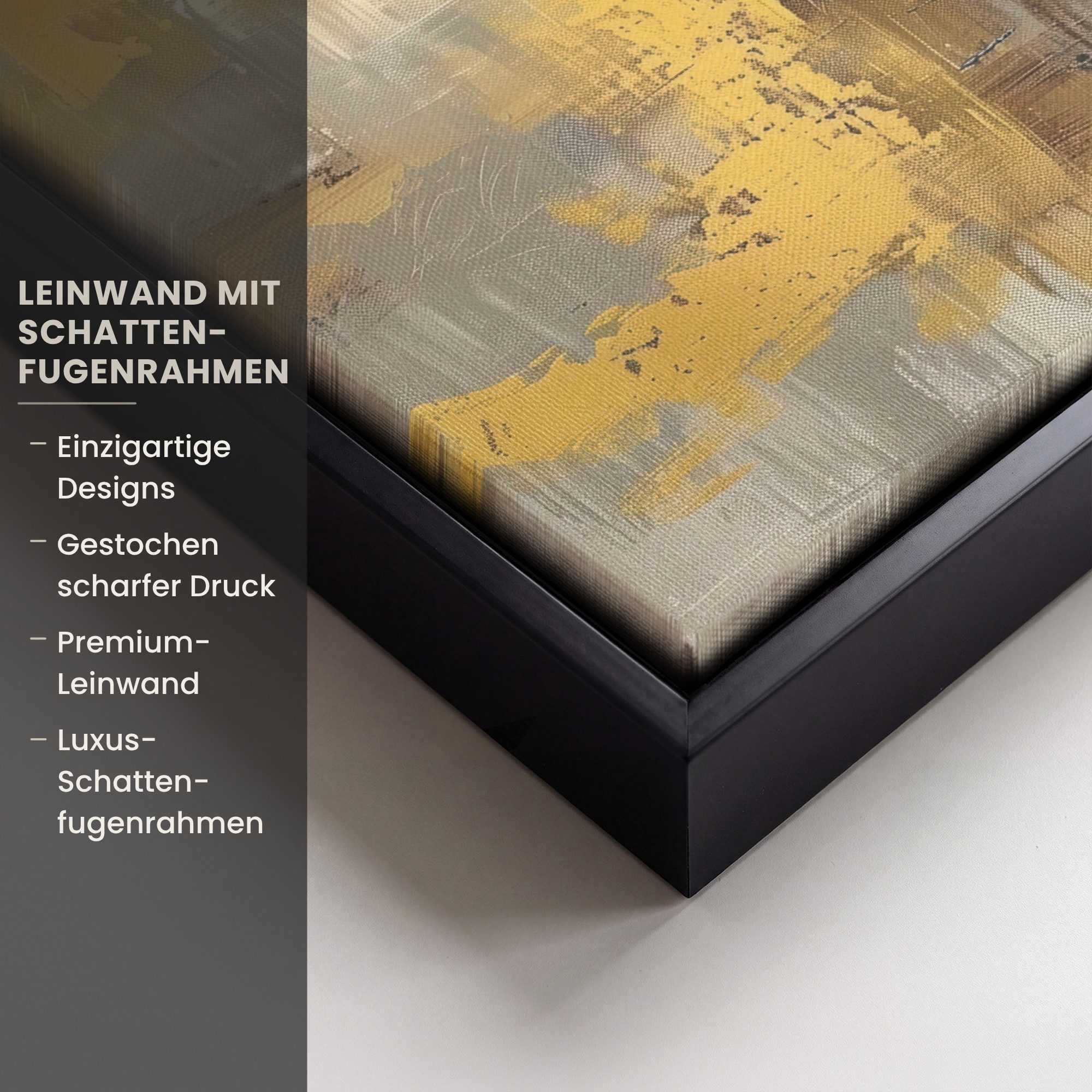 OneMillionCanvasses® Leinwandbild mit Rahmen - Abstrakt - Gelb - Modern - Beige, Fotodruck (1 St), Bilder, Zimmer Wand Bild Dekoration 30x20cm