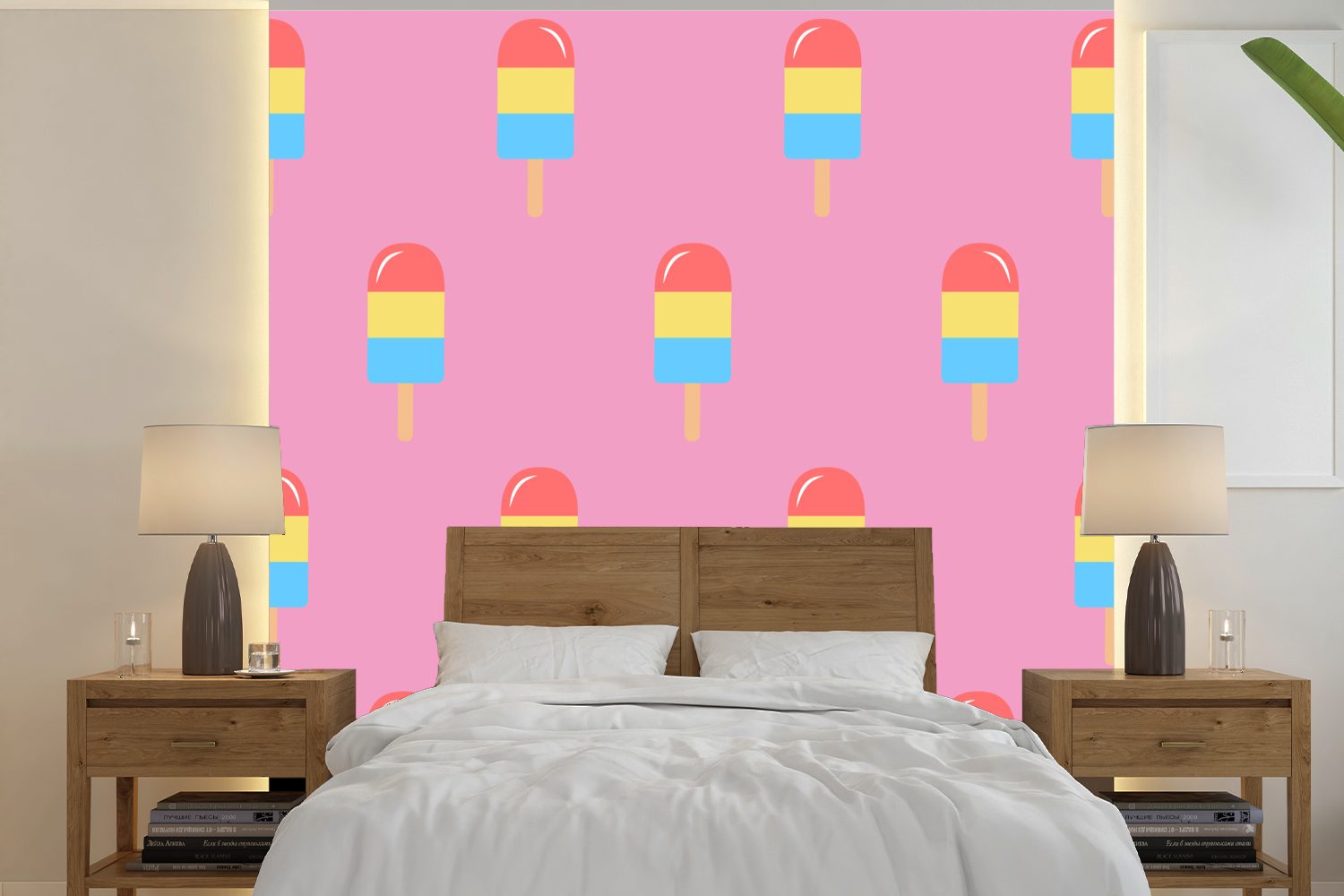MuchoWow Fototapete Farben, oder - Schlafzimmer, bedruckt, - Rosa für - (5 Wohnzimmer Muster Eis Vinyl Wandtapete Matt, St), Tapete