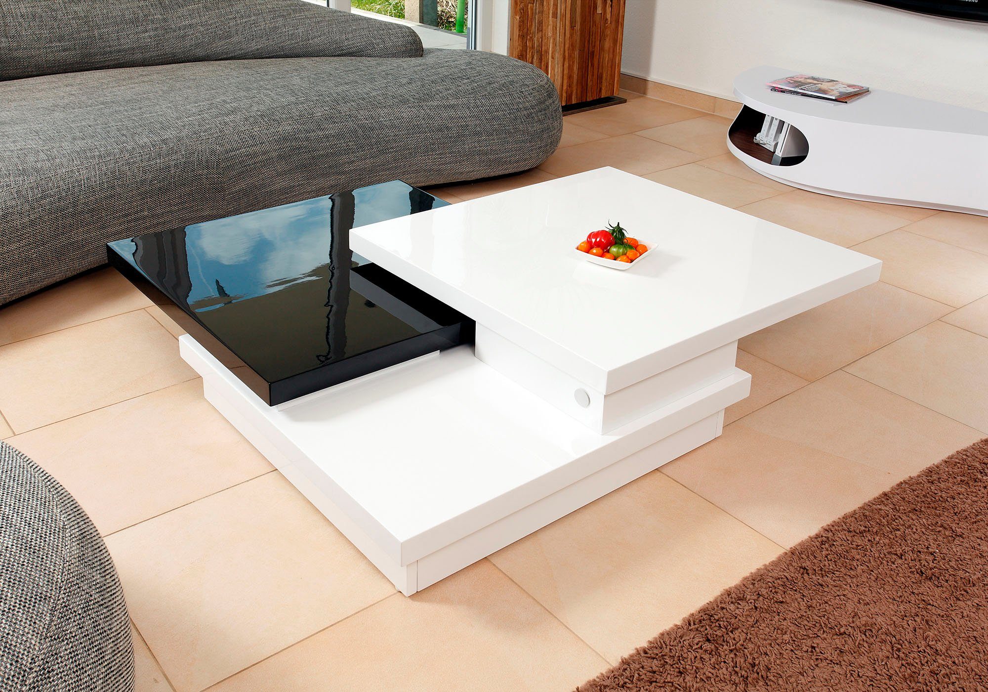 SalesFever Couchtisch, Tischplatte drehbar um schwarz/weiß 360°