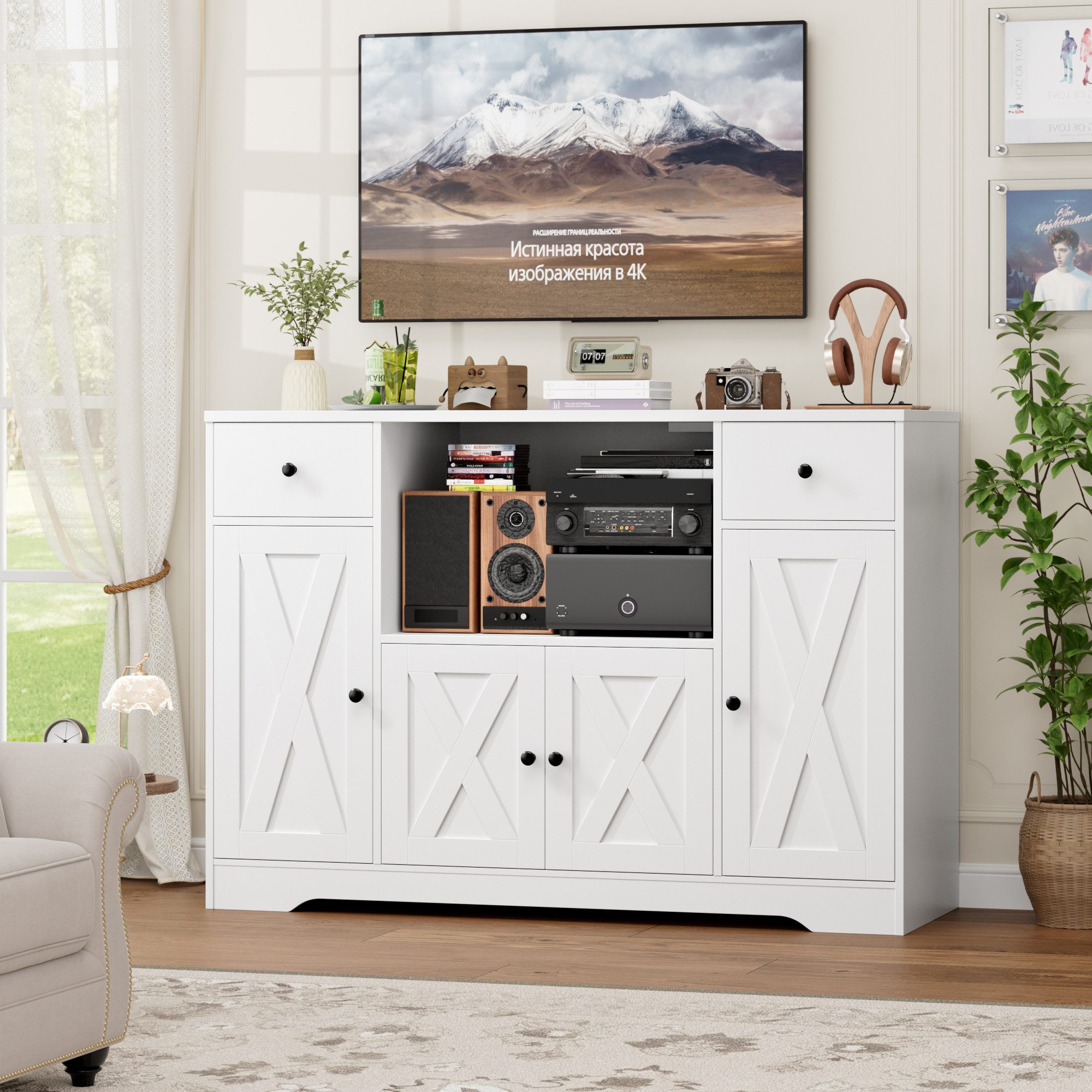 HOMECHO Sideboard, Küchenschrank mit verstellbare Ablagen und Mikrowellenregal