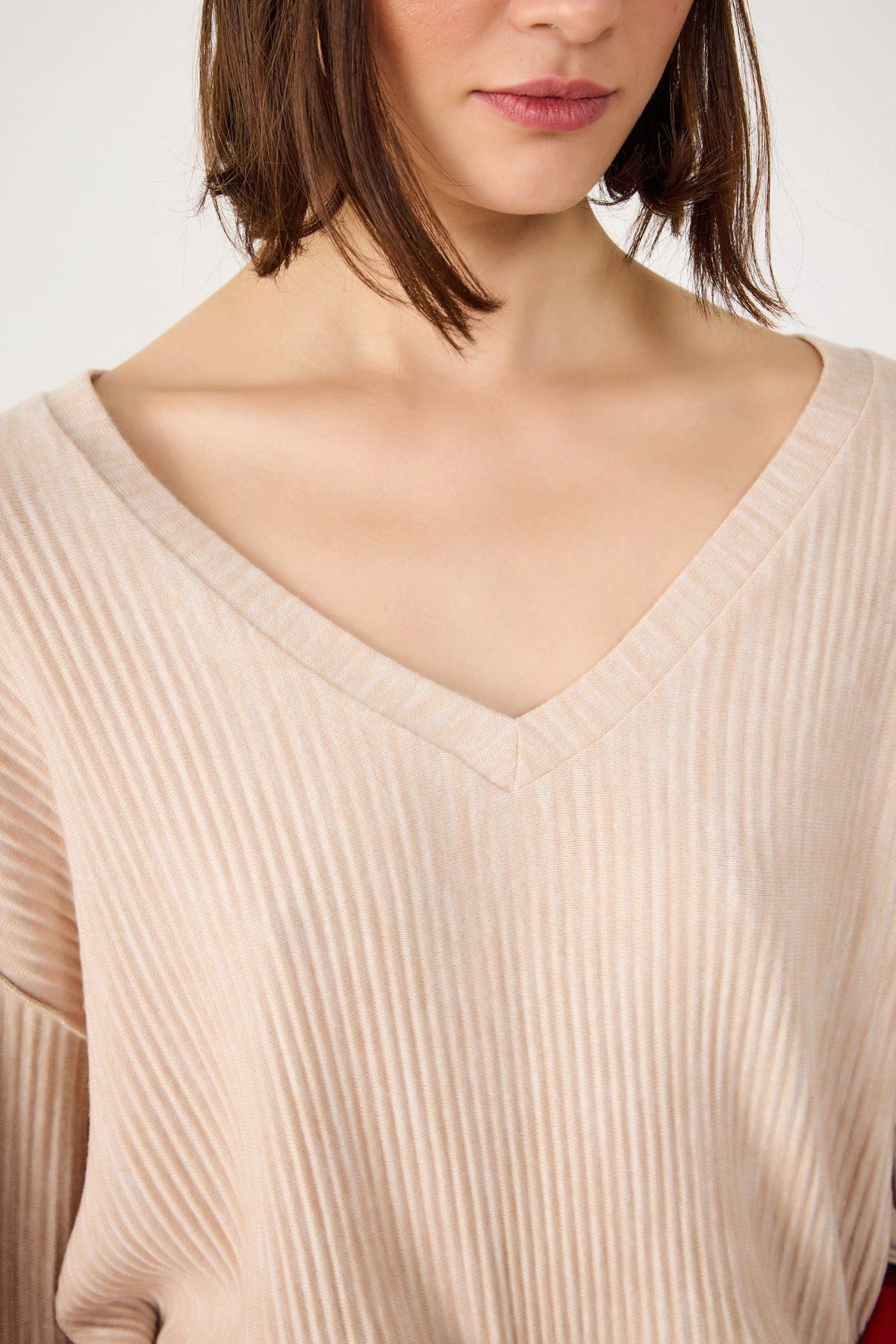 No Matter What Crop-Top Geripptes Crop-Top mit V-Ausschnitt günstig online kaufen